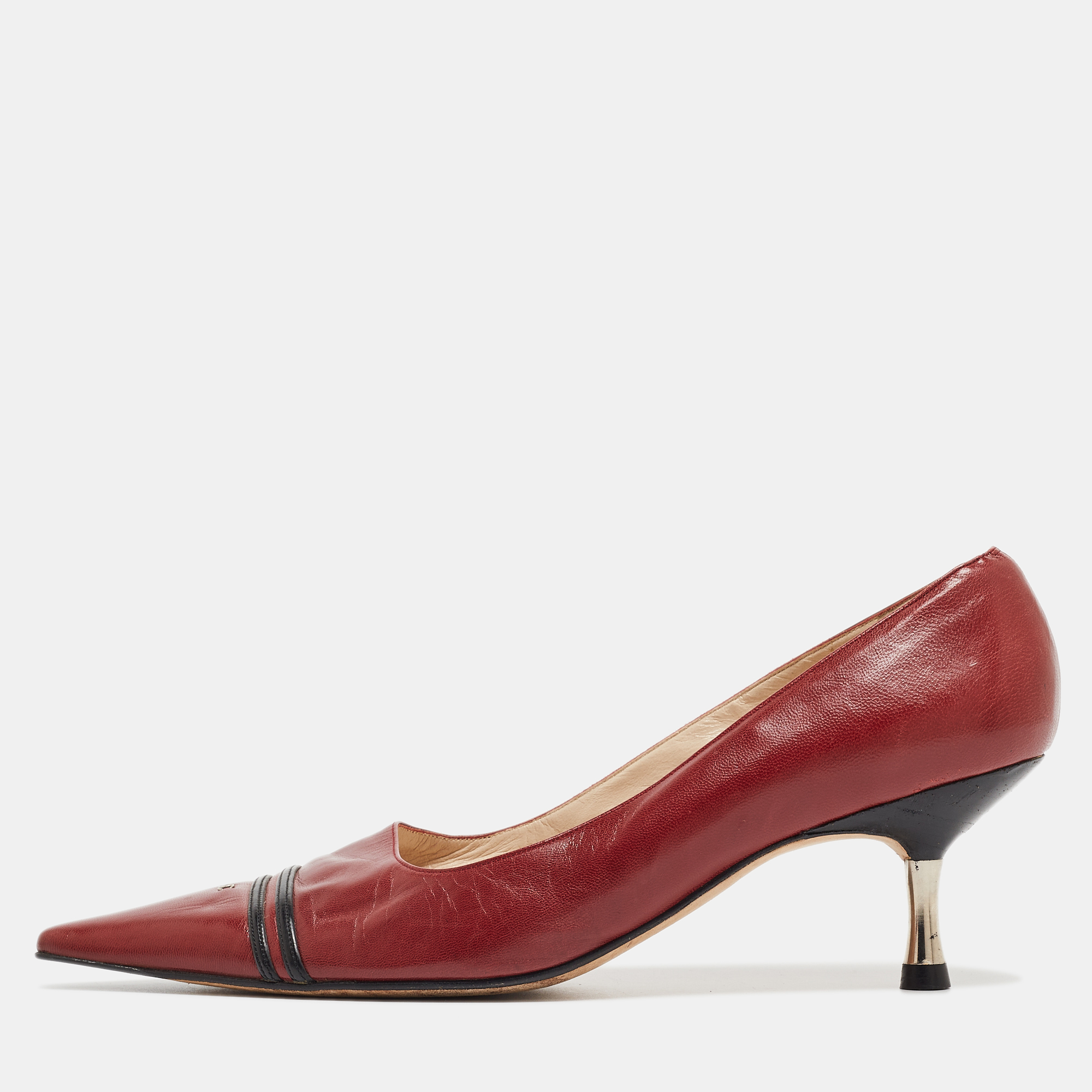 

Chanel Burgundy/Black Leather CC Pointed Toe Pumps Size