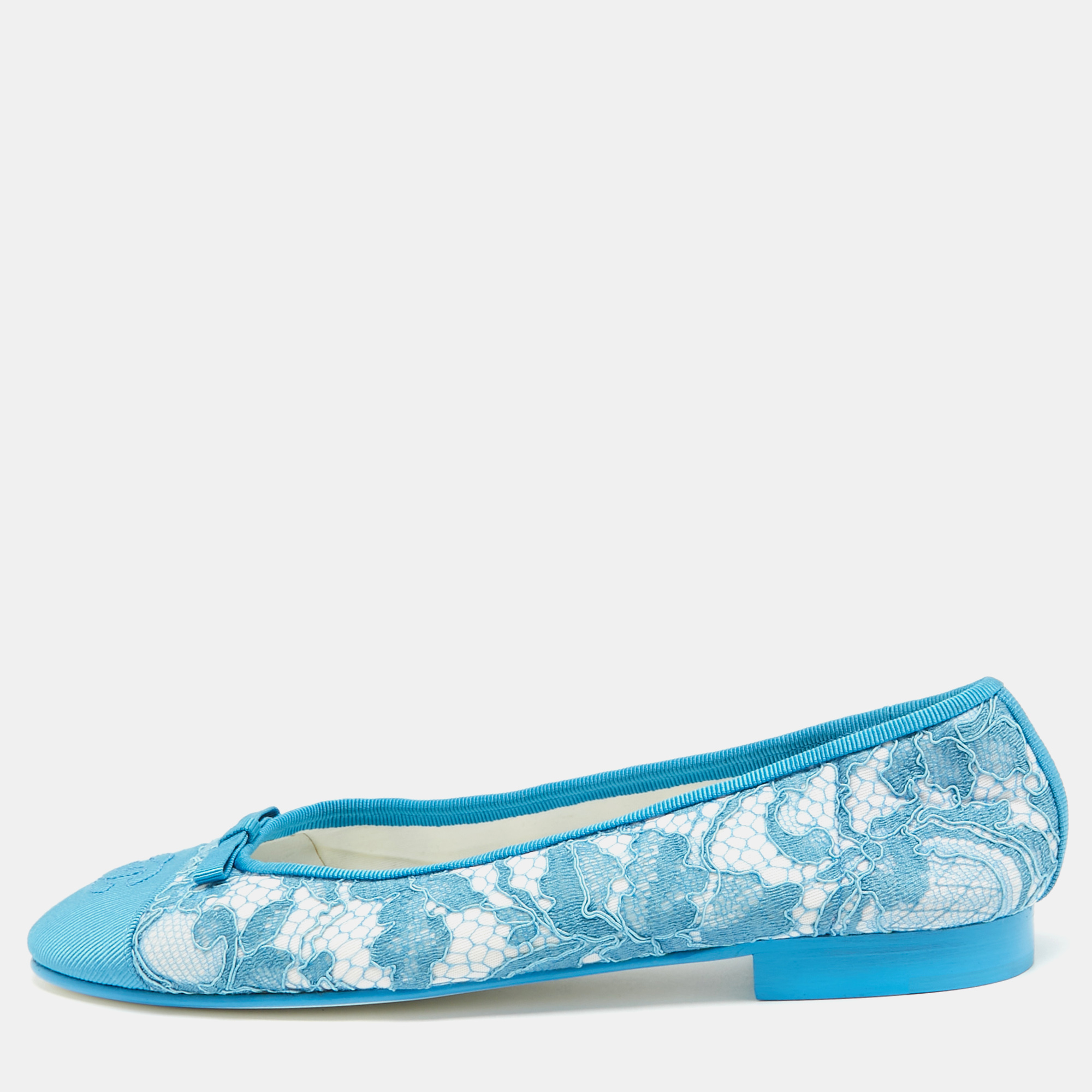 

Chanel Blue Mesh and Lace Ballet Flats Size