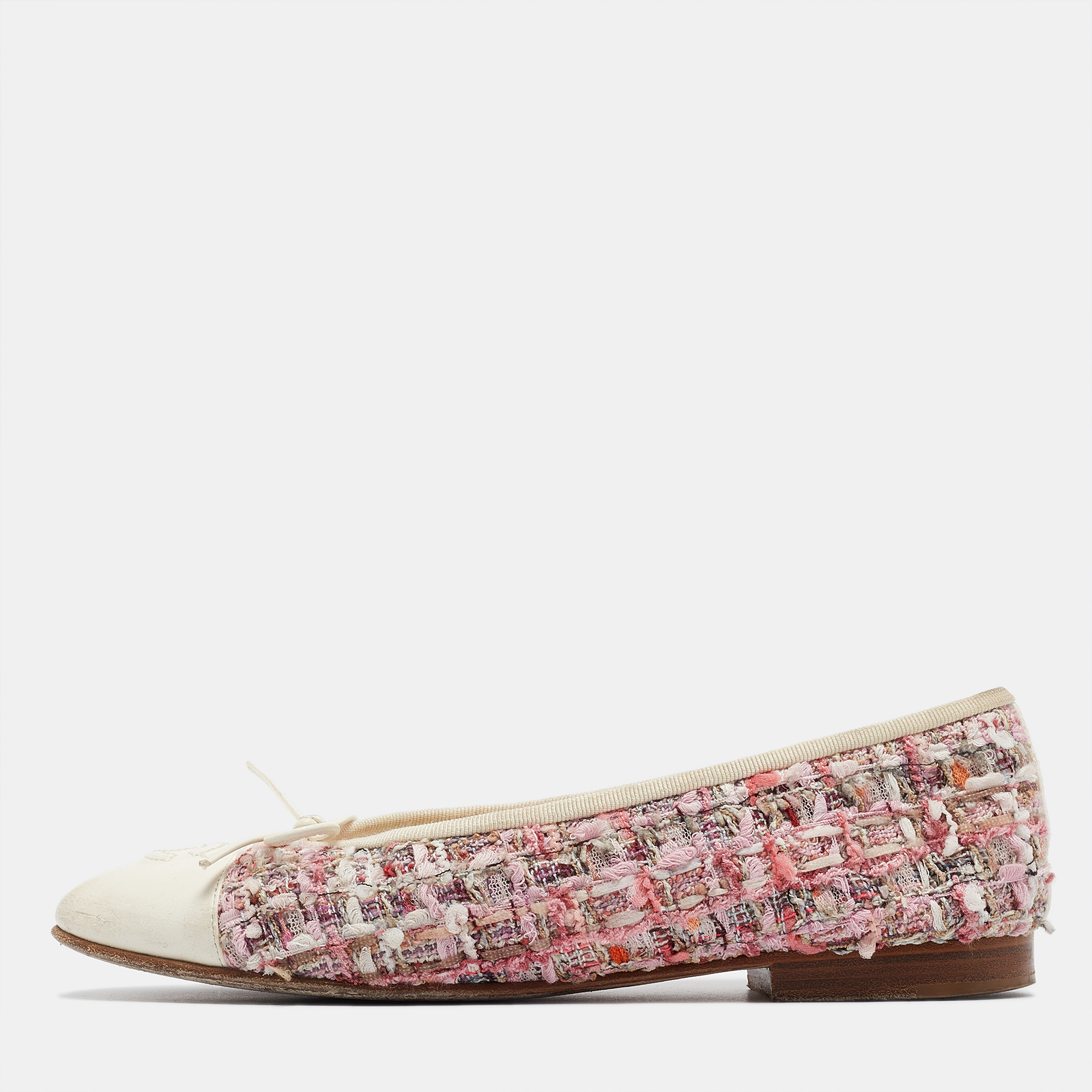

Chanel Multicolor Leather and Tweed CC Ballet Flats Size