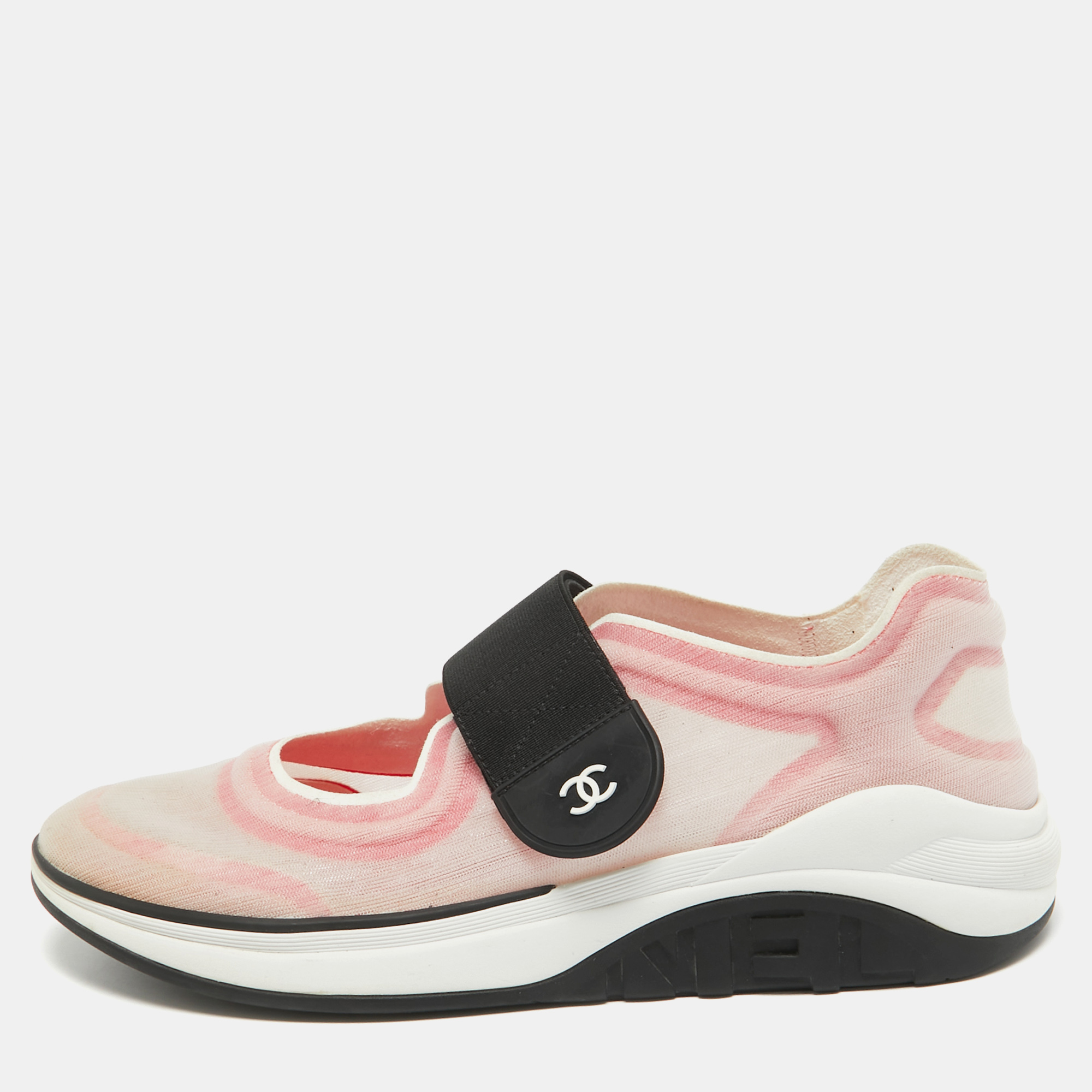 

Chanel Pink/White Mesh CC Low Top Sneakers Size