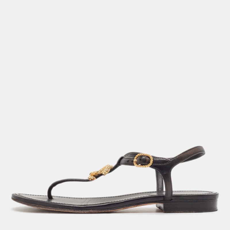 

Chanel Black Leather CC Thong Flat Sandals Size