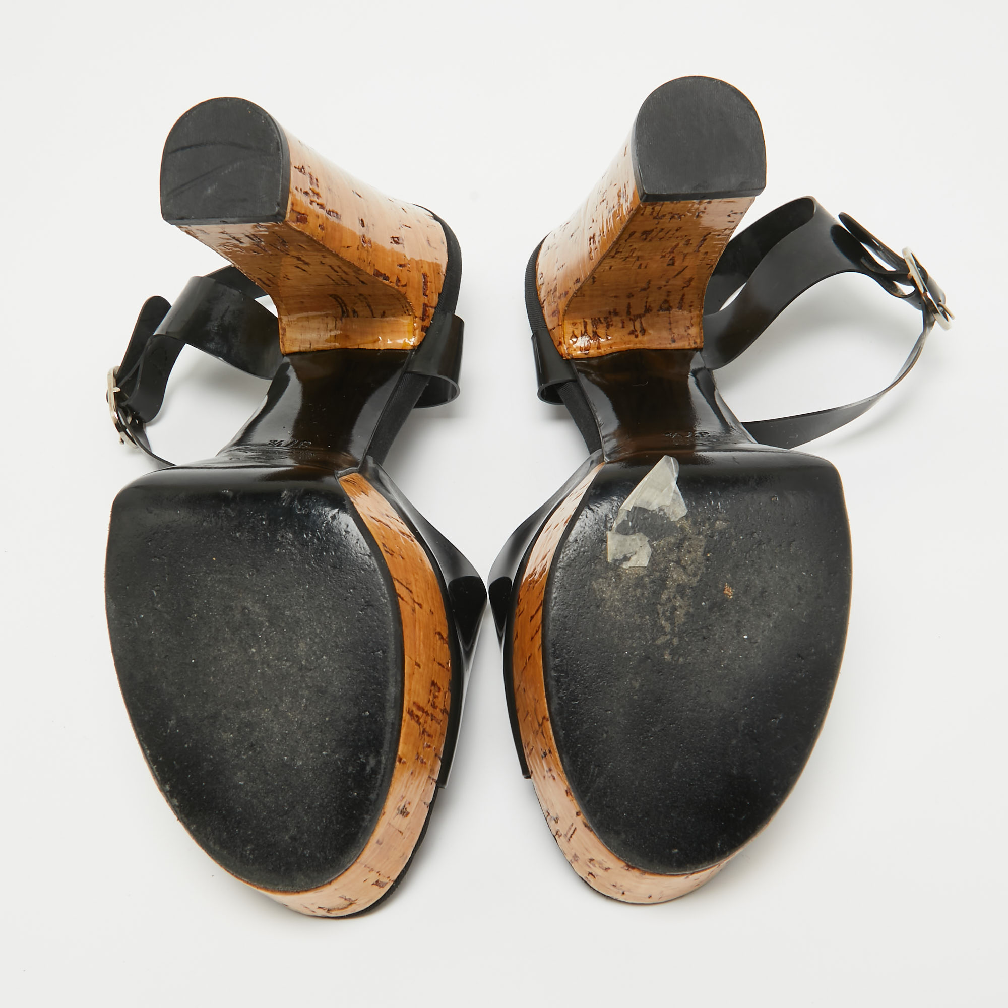 Chanel Black Jelly Cork Platform Ankle Strap Sandals Size 37.5 