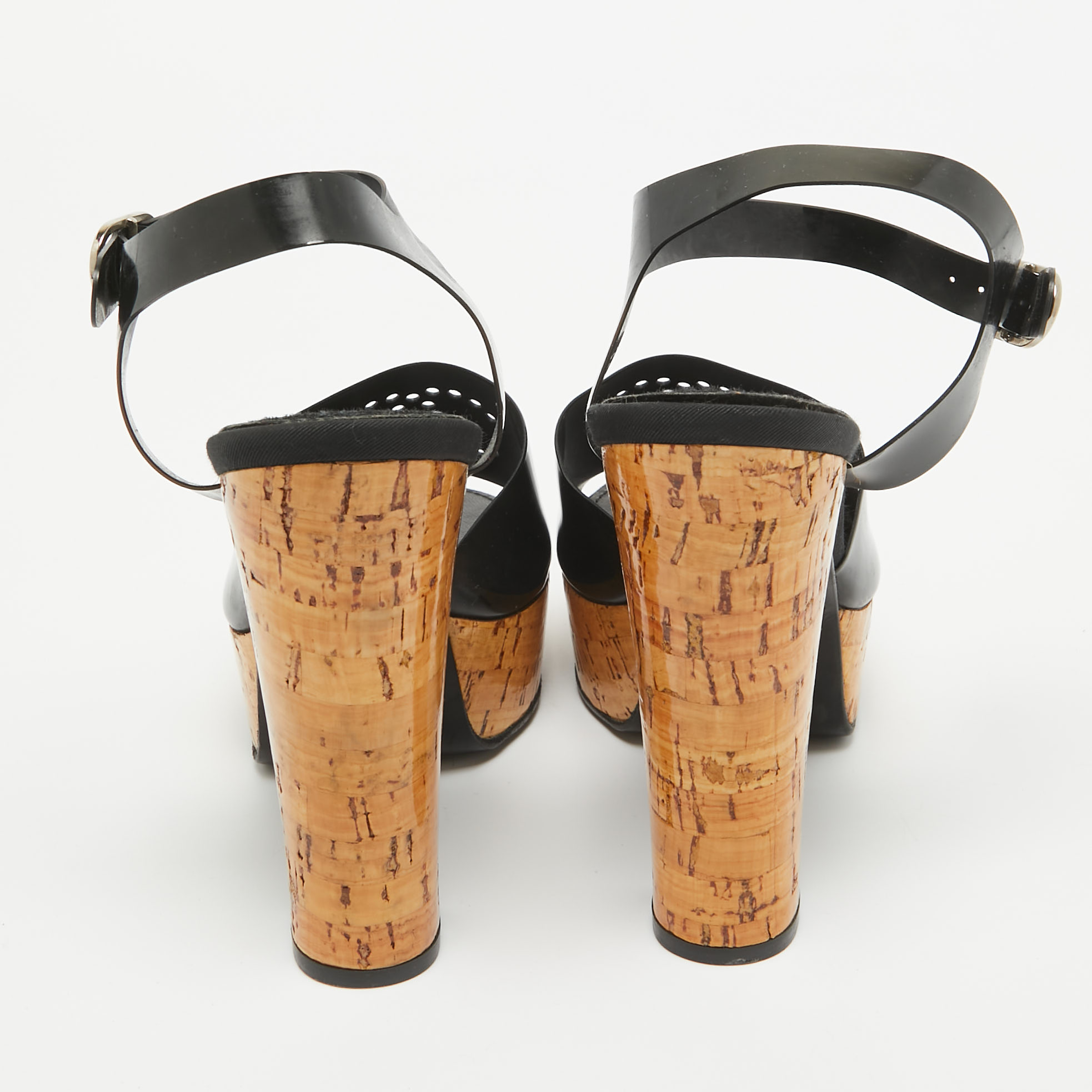 Chanel Black Jelly Cork Platform Ankle Strap Sandals Size 37.5 