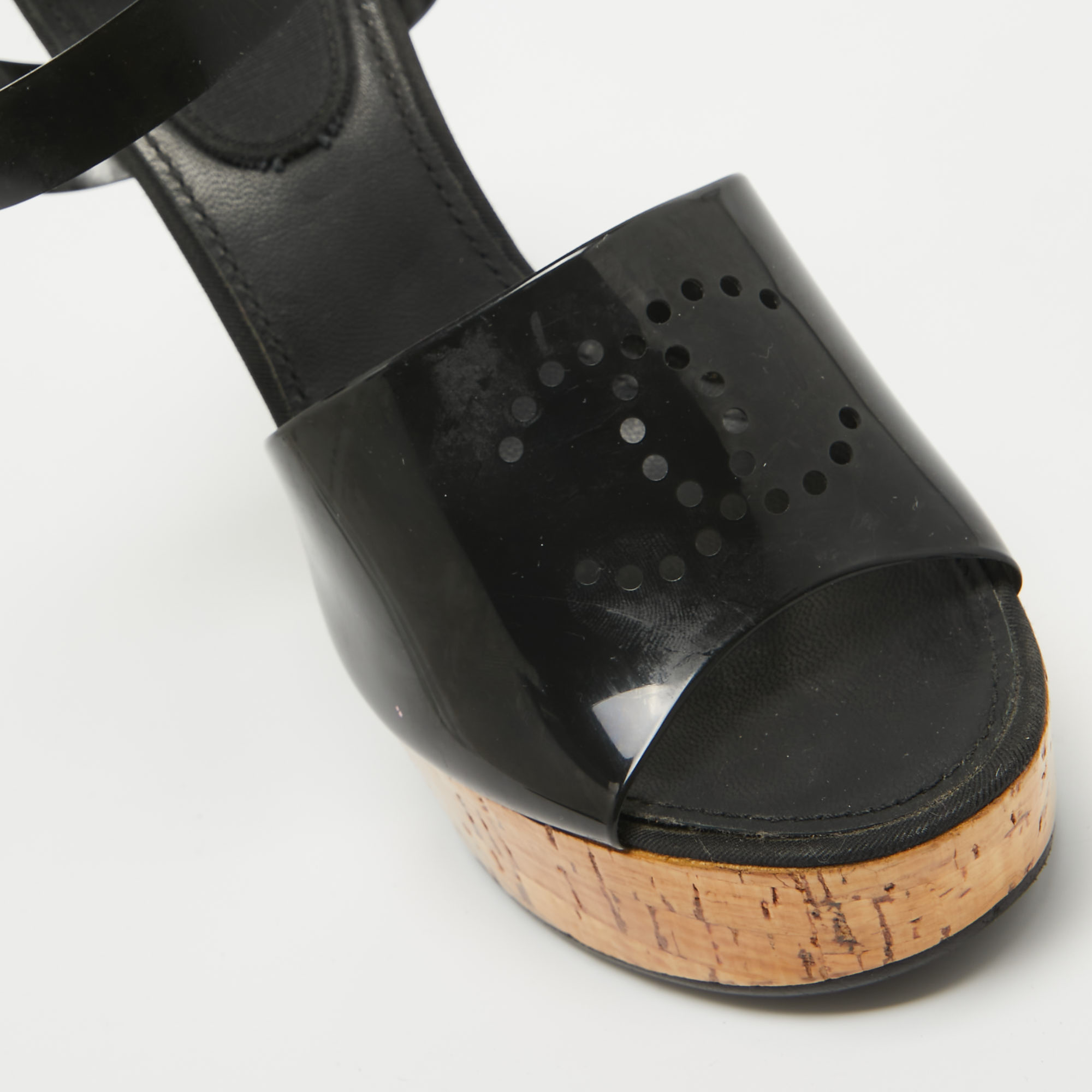 Chanel Black Jelly Cork Platform Ankle Strap Sandals Size 37.5 