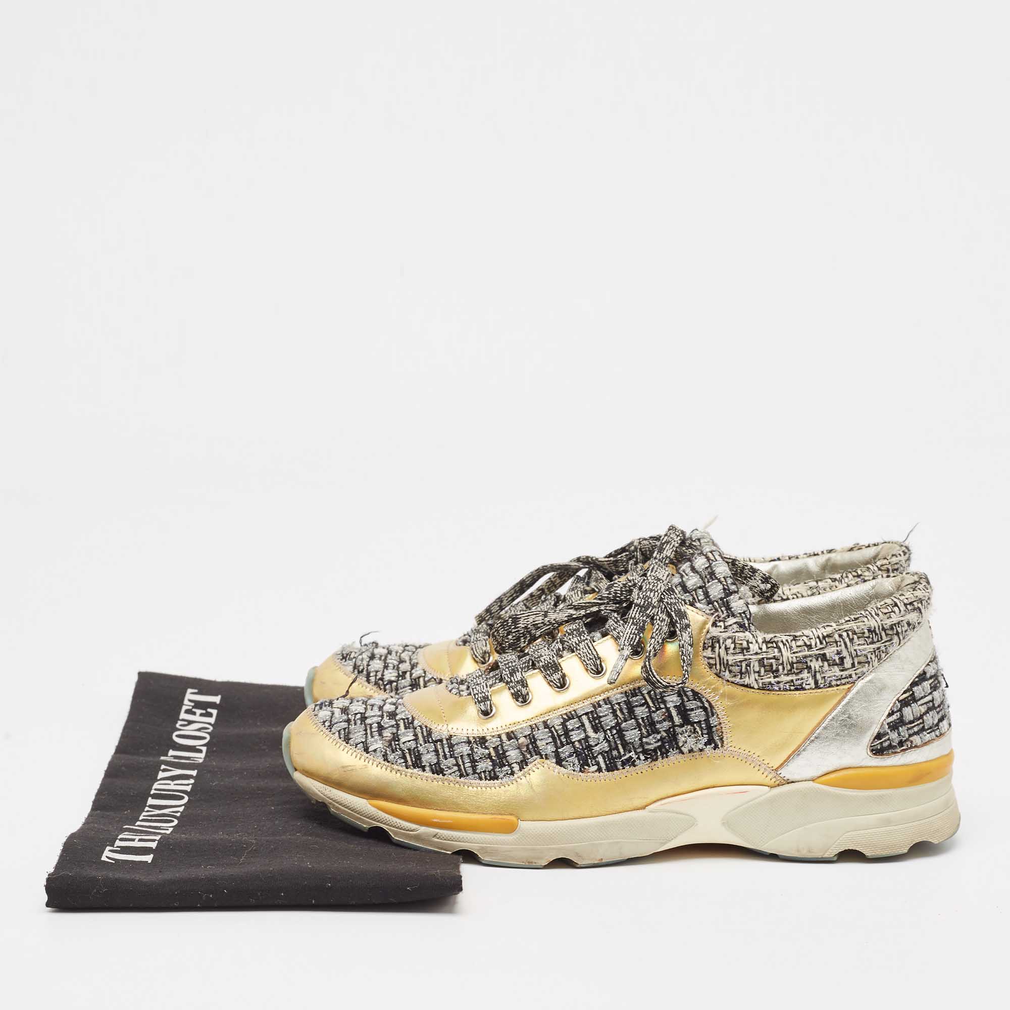 Chanel Multicolor Tweed and Leather Interlocking Sneakers Size 38 