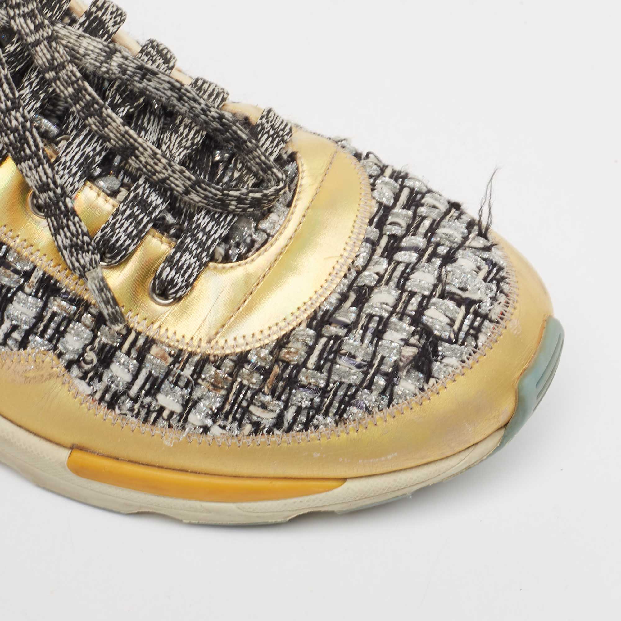 Chanel Multicolor Tweed and Leather Interlocking Sneakers Size 38 