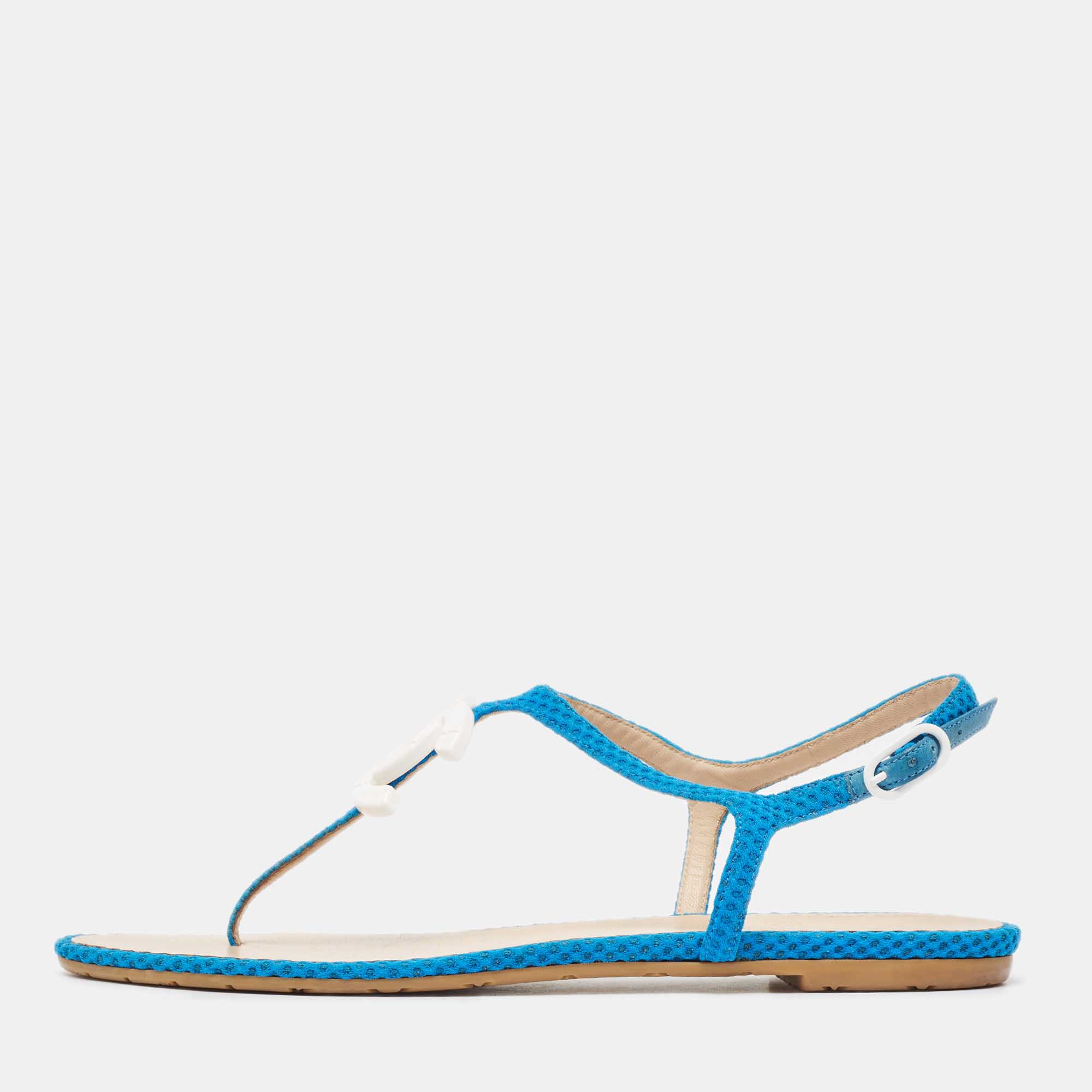 

Chanel Blue Canvas CC Thong Slingback Flats Size