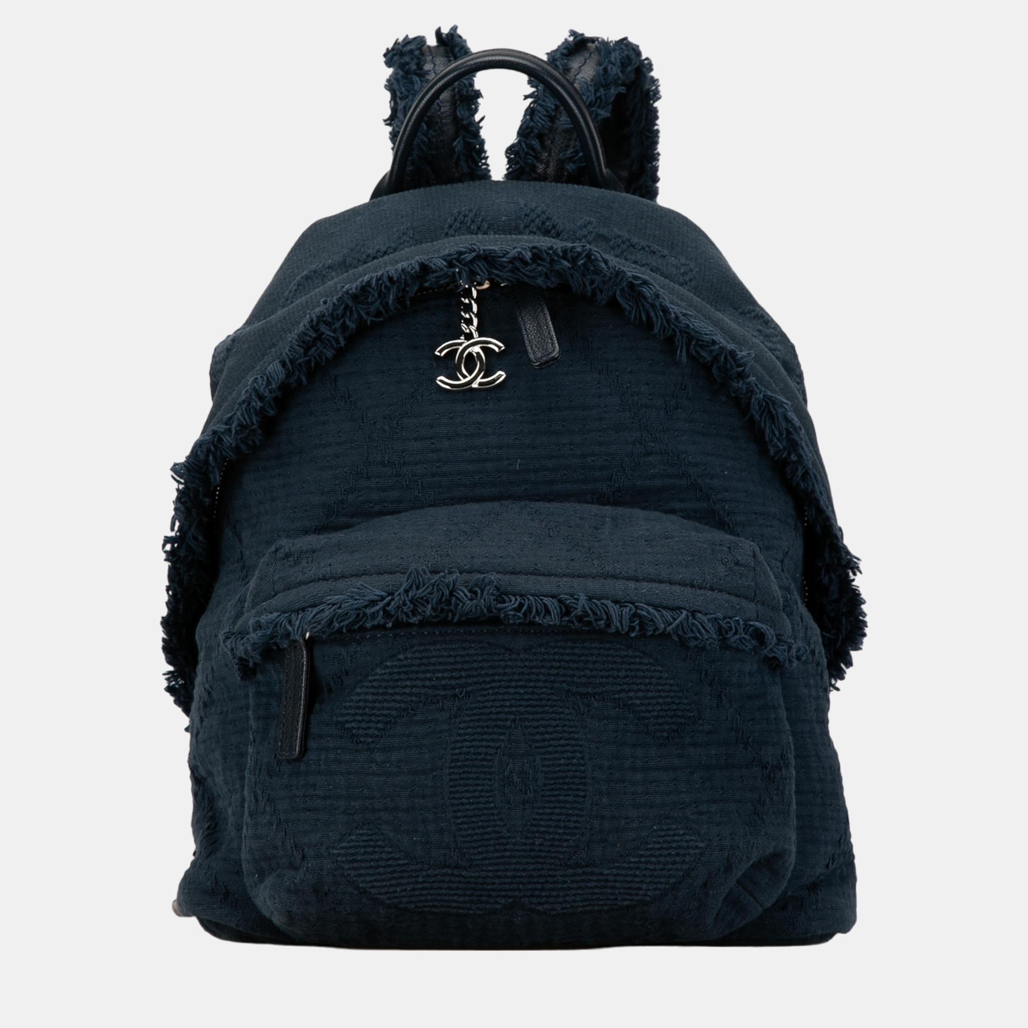 

Chanel Navy Blue Quilted Canvas Front Pocket Fringe Backpack