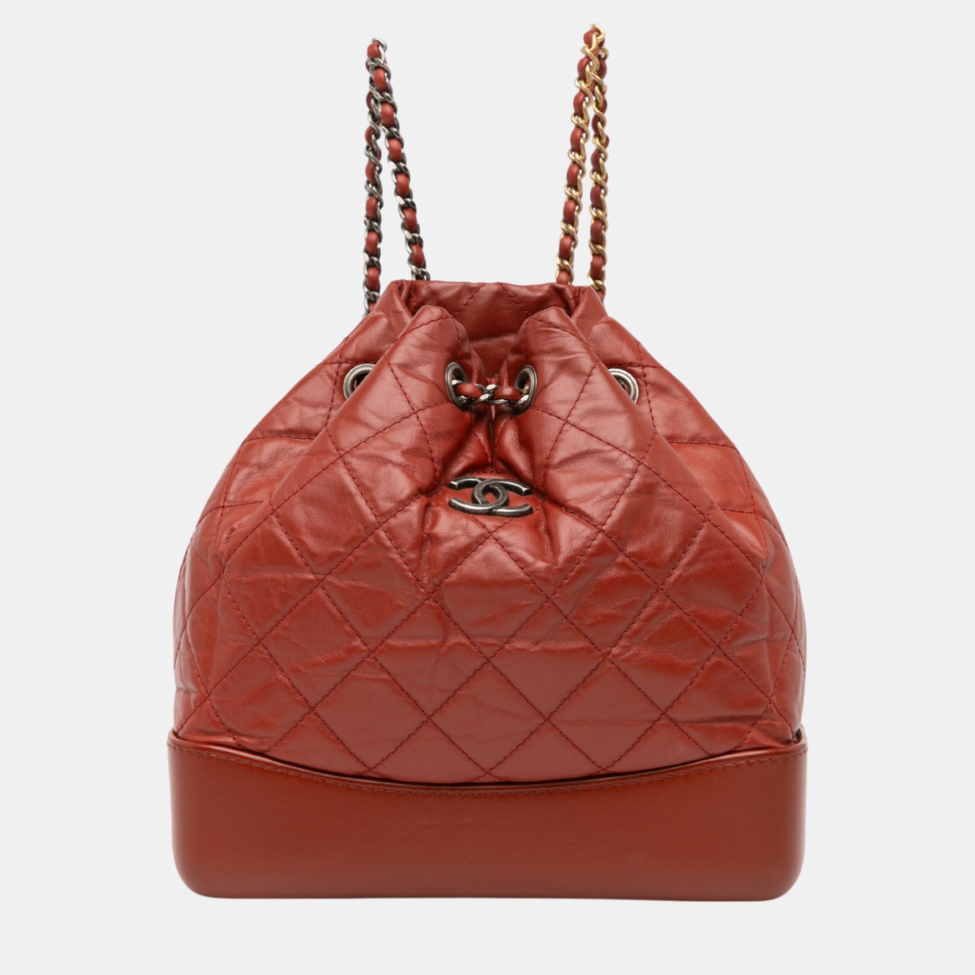 

Chanel Small Aged Calfskin Gabrielle Backpack, Red