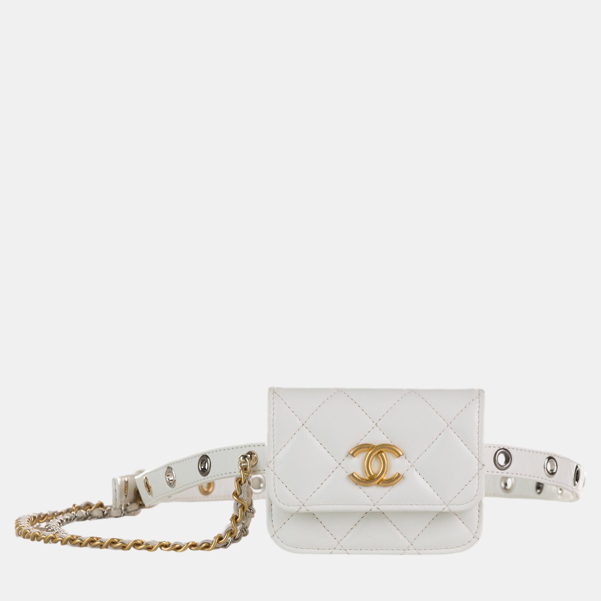 

Chanel White Punk Chain Leather Belt Bag