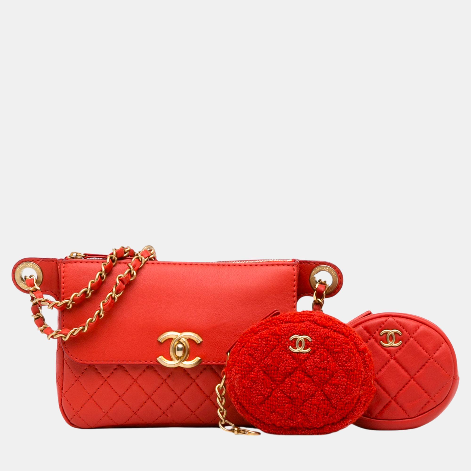 

Chanel Red CC Quilted Calfskin Flap Belt Bag and Coin Purse