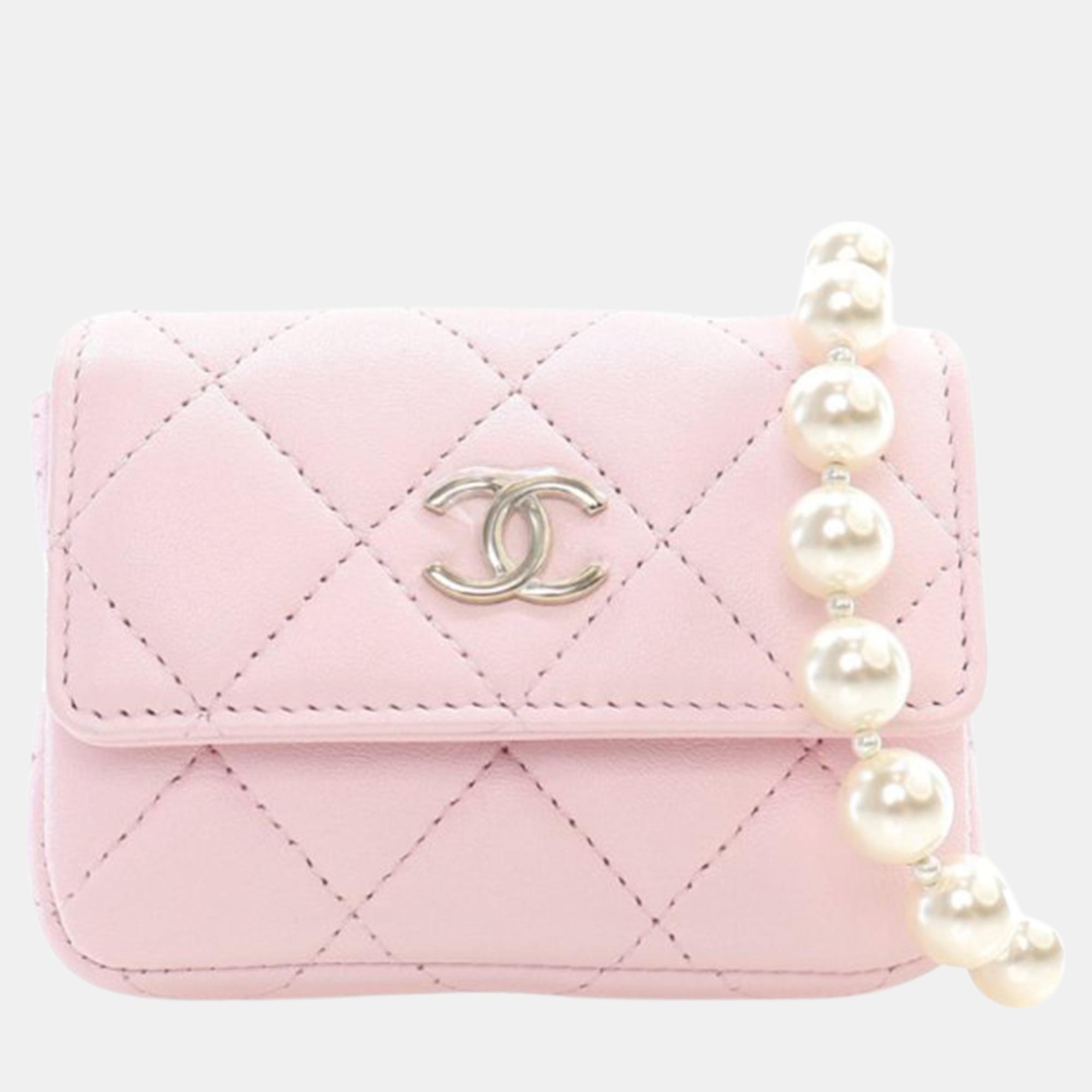 

Chanel Pink Quilted Lambskin Pearl Chain Belt Bag