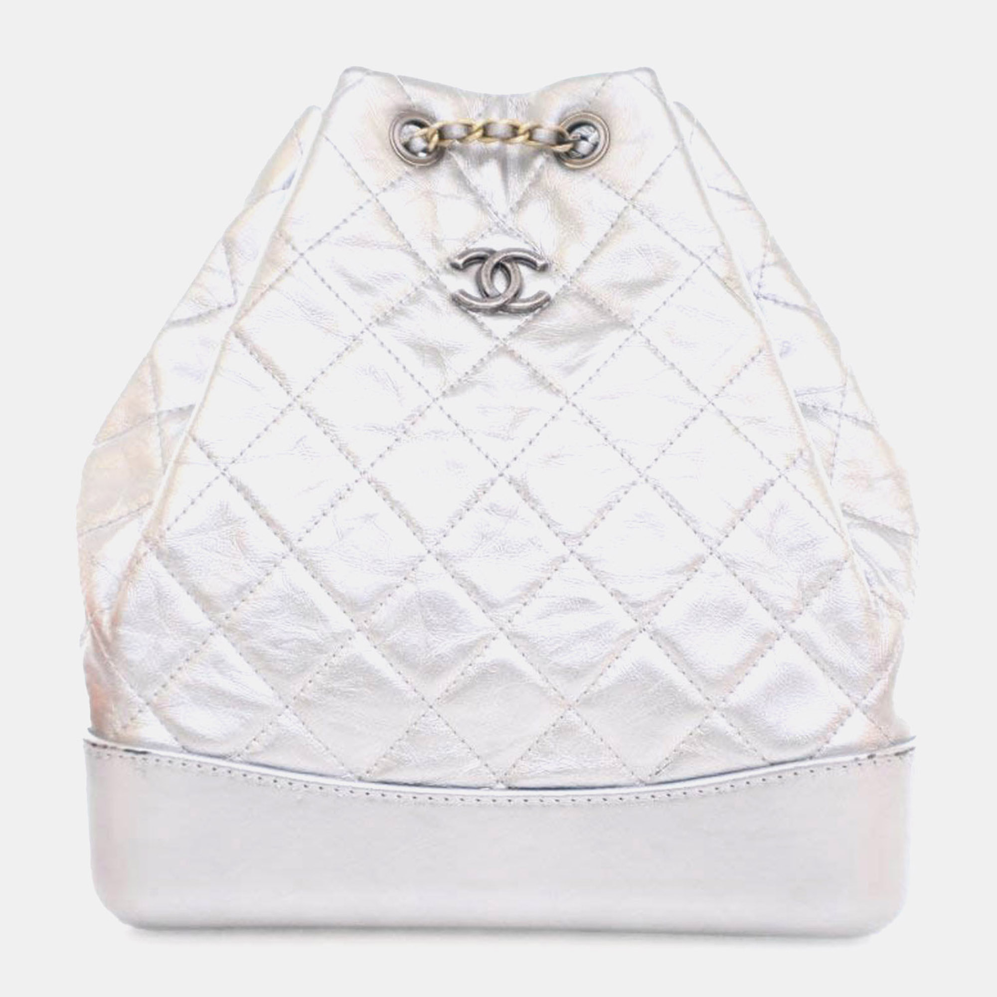 

Chanel Metallic Crumpled Calfskin Gabrielle Backpack, Silver