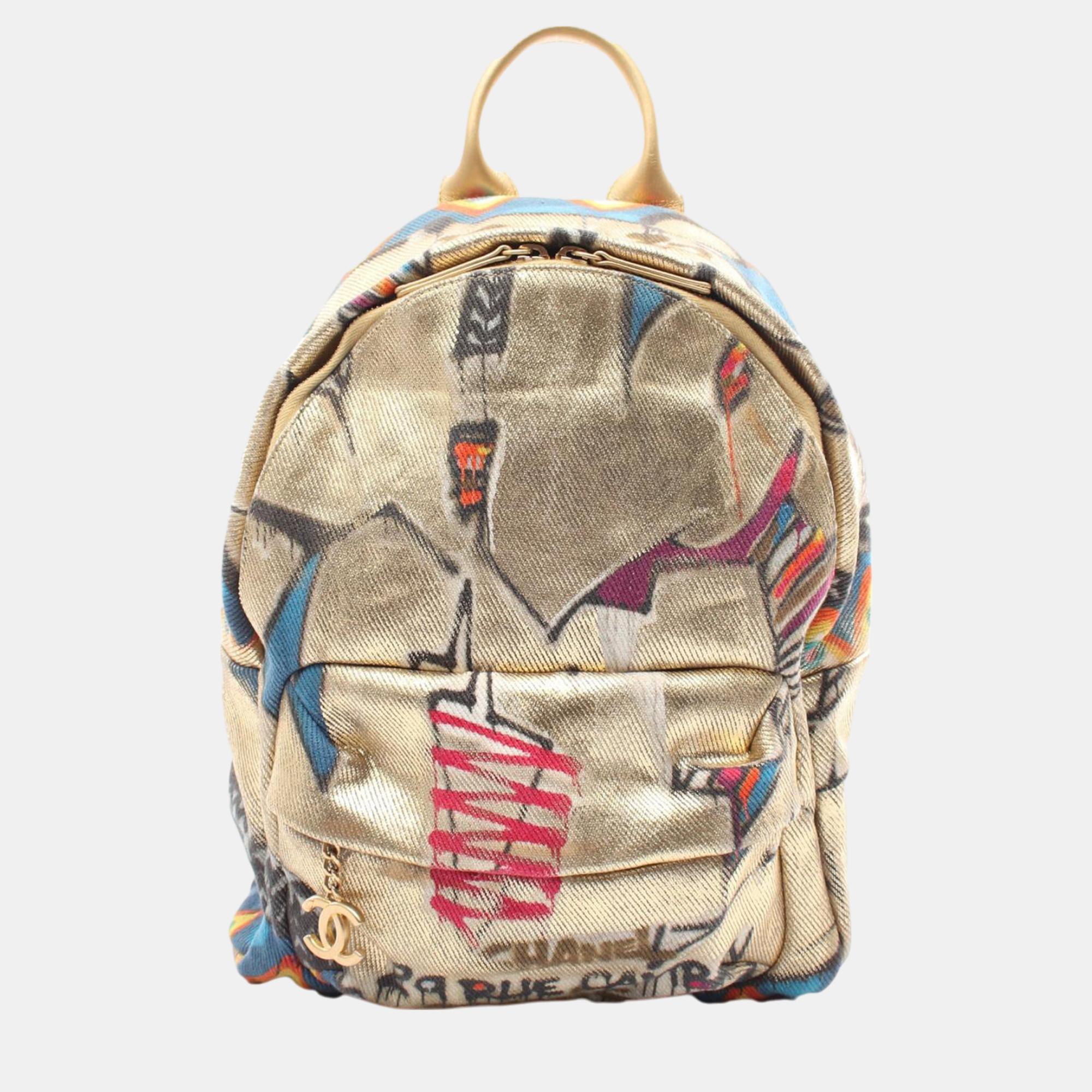 

Chanel Gold Paris New York Canvas Graffiti Street Spirit Backpack