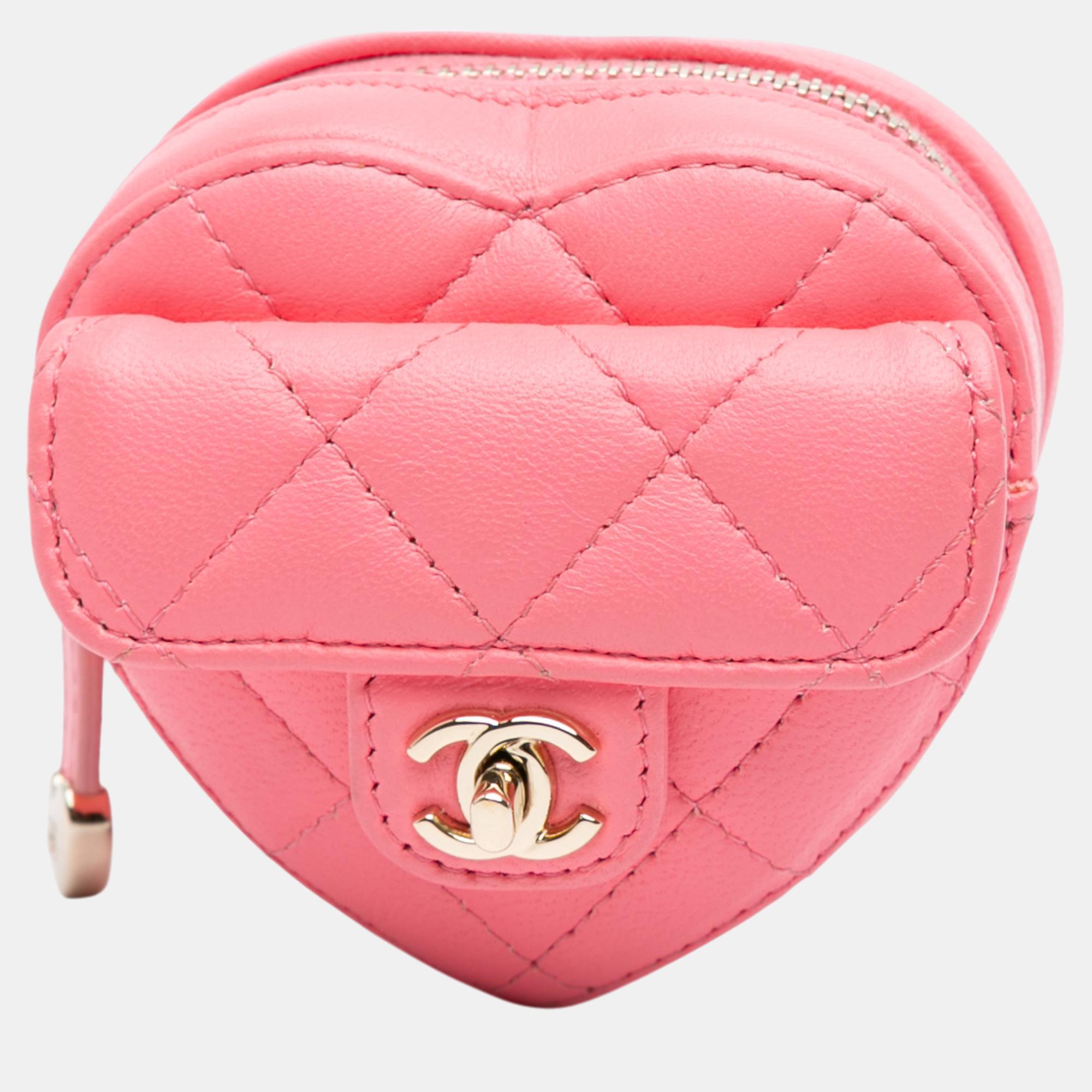 

Chanel Pink Lambskin CC In Love Heart Zipped Arm Coin Purse