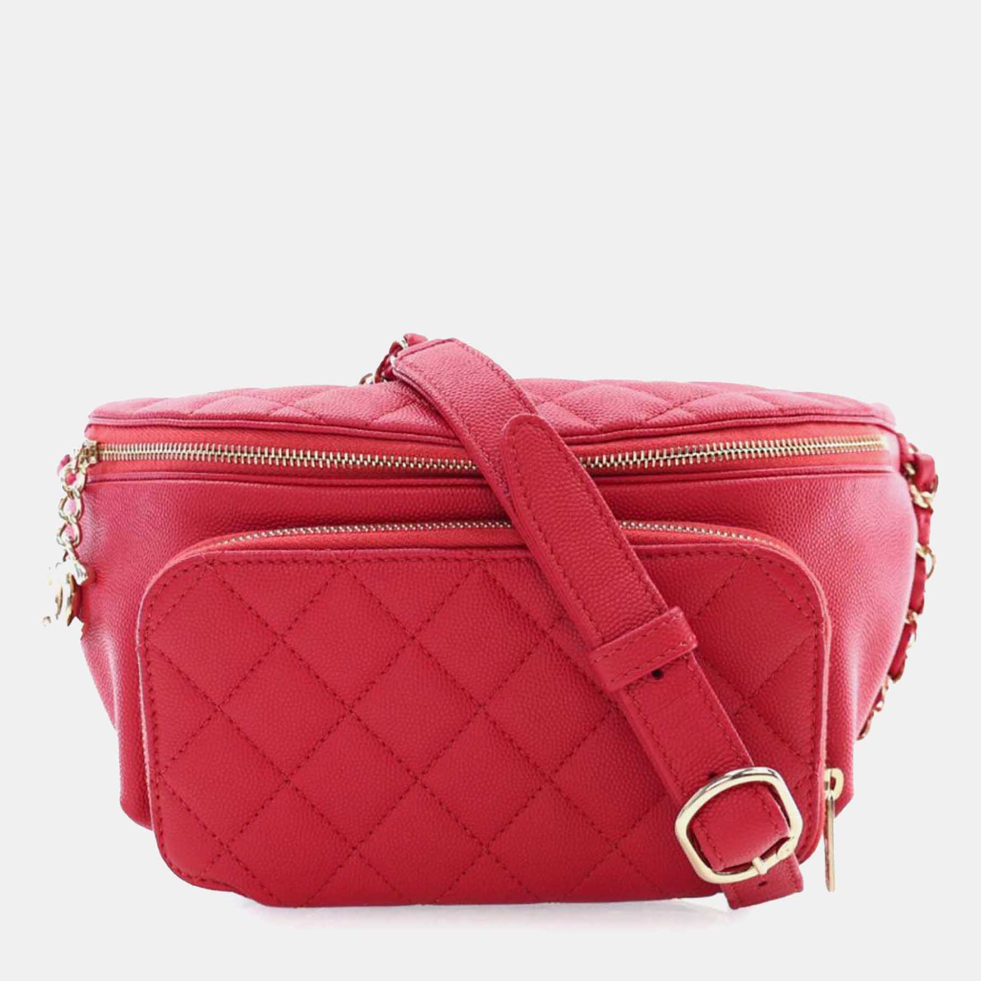 

Chanel Red Caviar Quilted Business Affinity Belt Bag