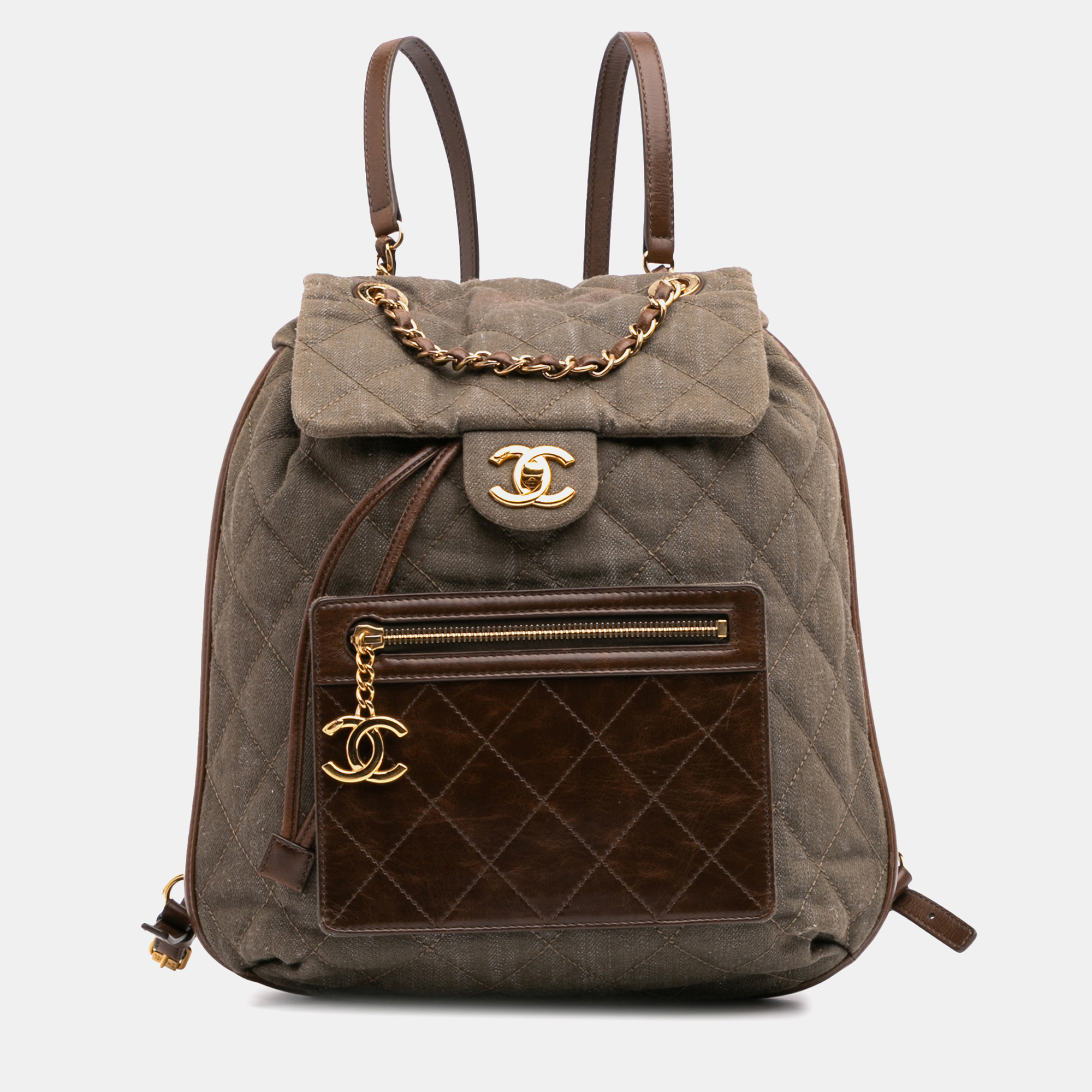 

CC Quilted Denim and Calfskin Backpack, Brown