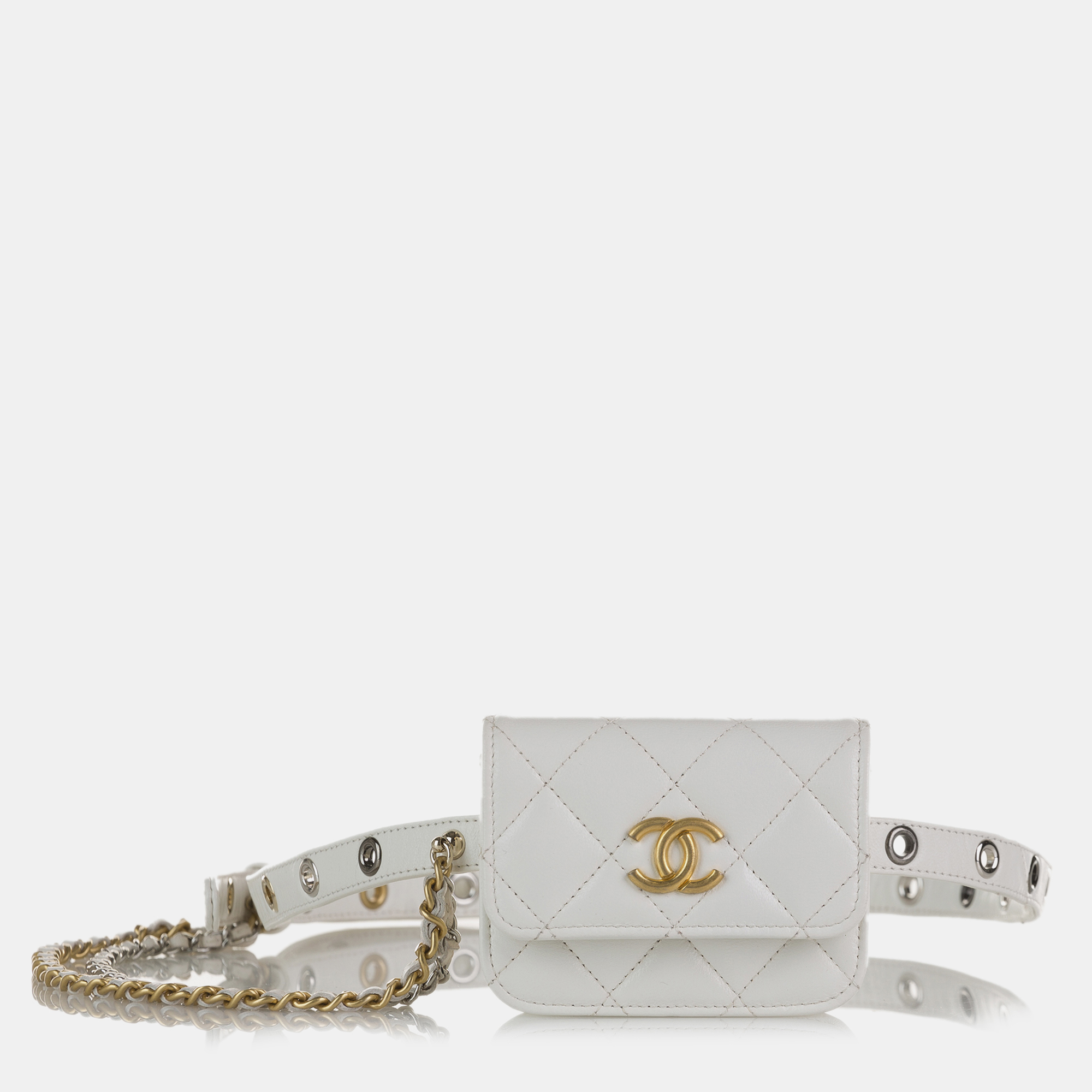 

Chanel White Lambskin Leather Punk Chain Belt Bag