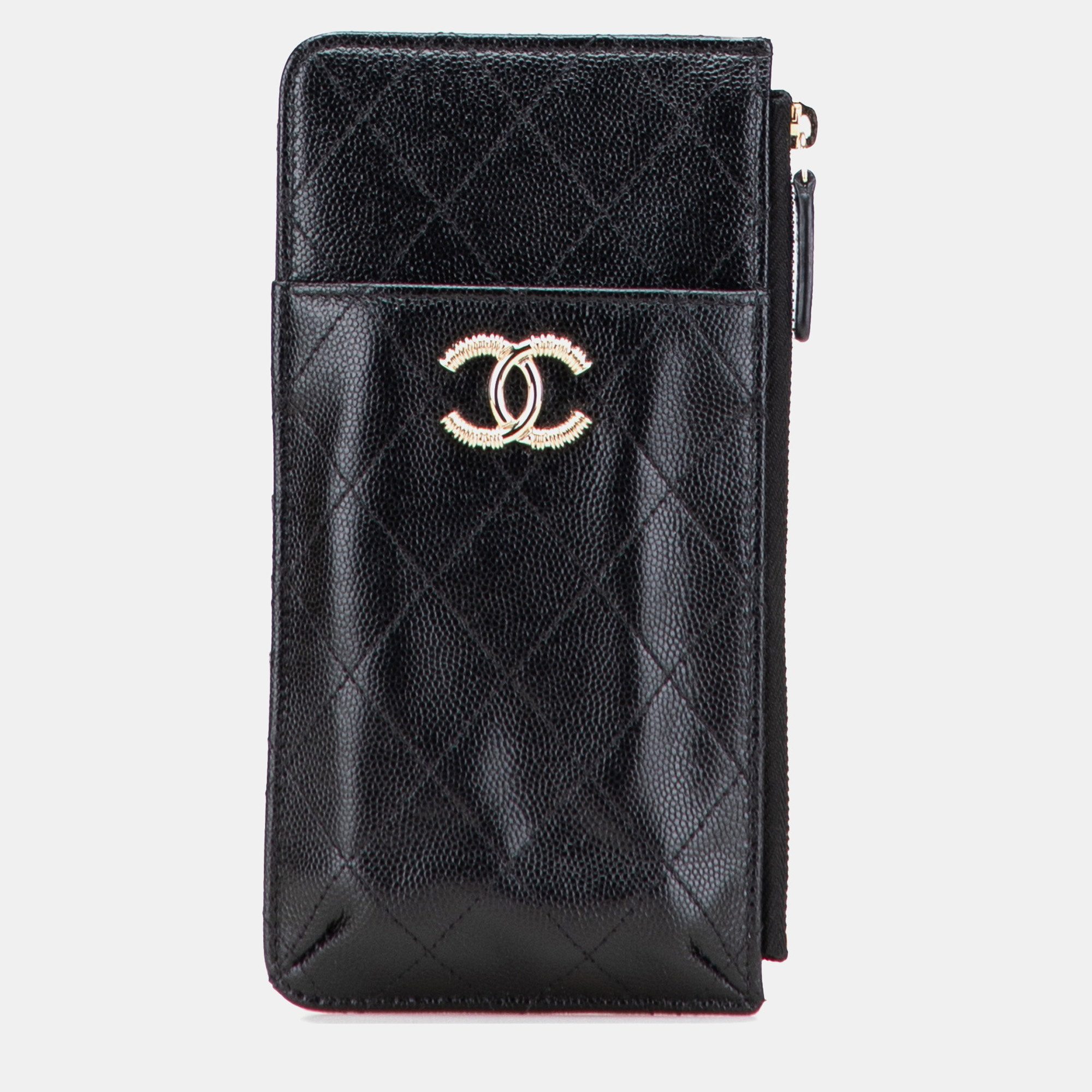 

Chanel CC Quilted Caviar Card Holder, Black