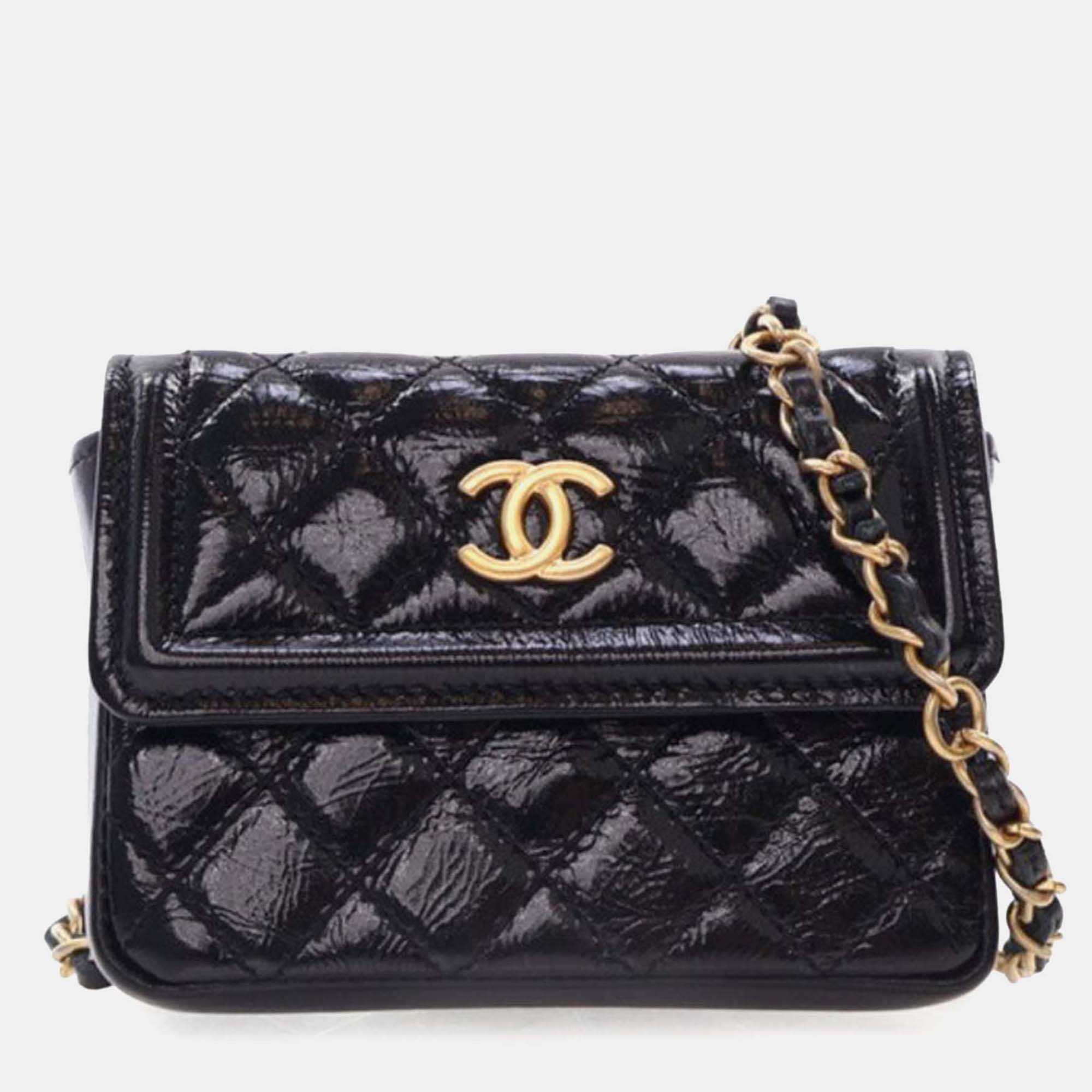 

Chanel Mini Black Quilted Aged Calfskin Card Holder On Chain Belt Bag