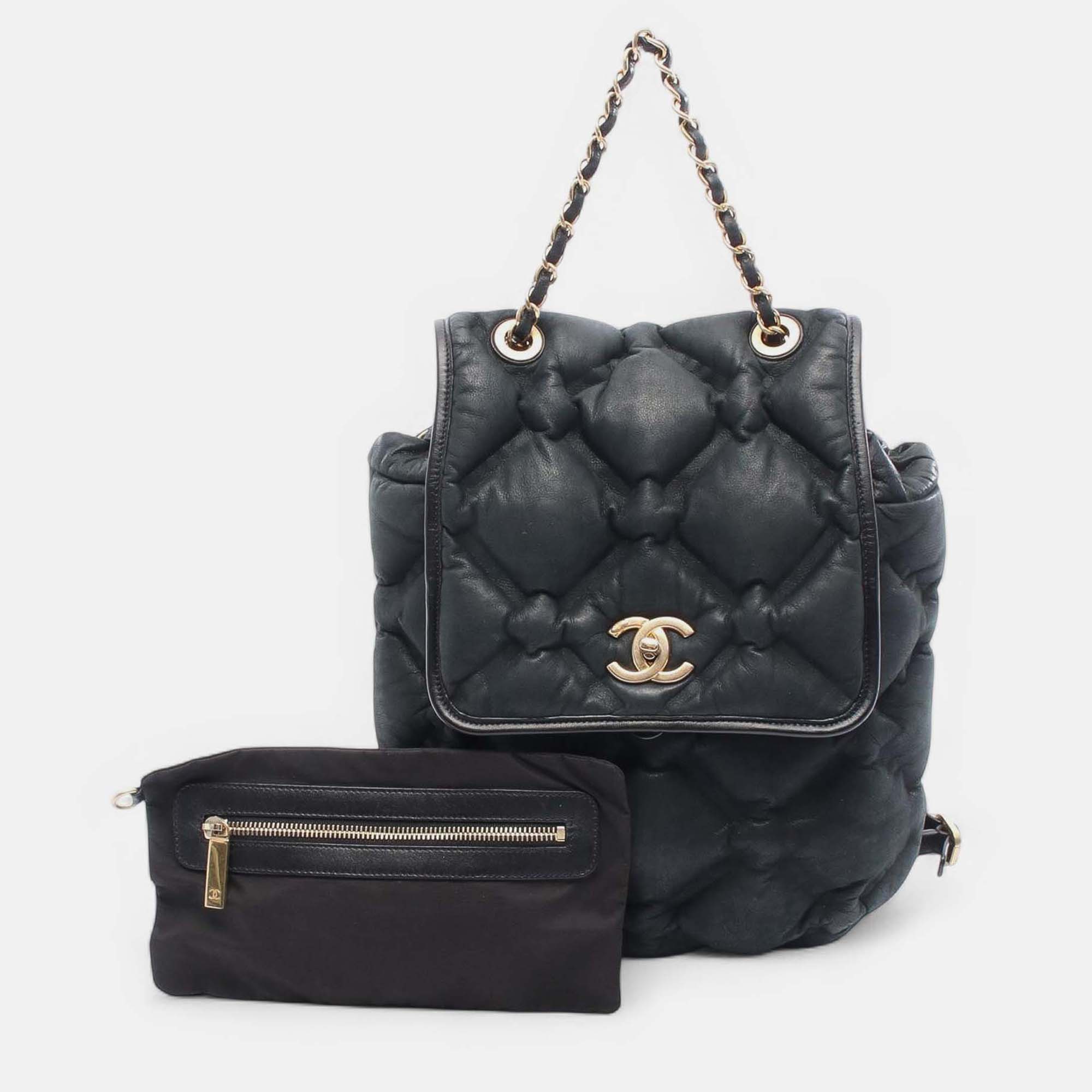 

Chanel Quilted Iridescent Calfskin Chesterfield Backpack, Black