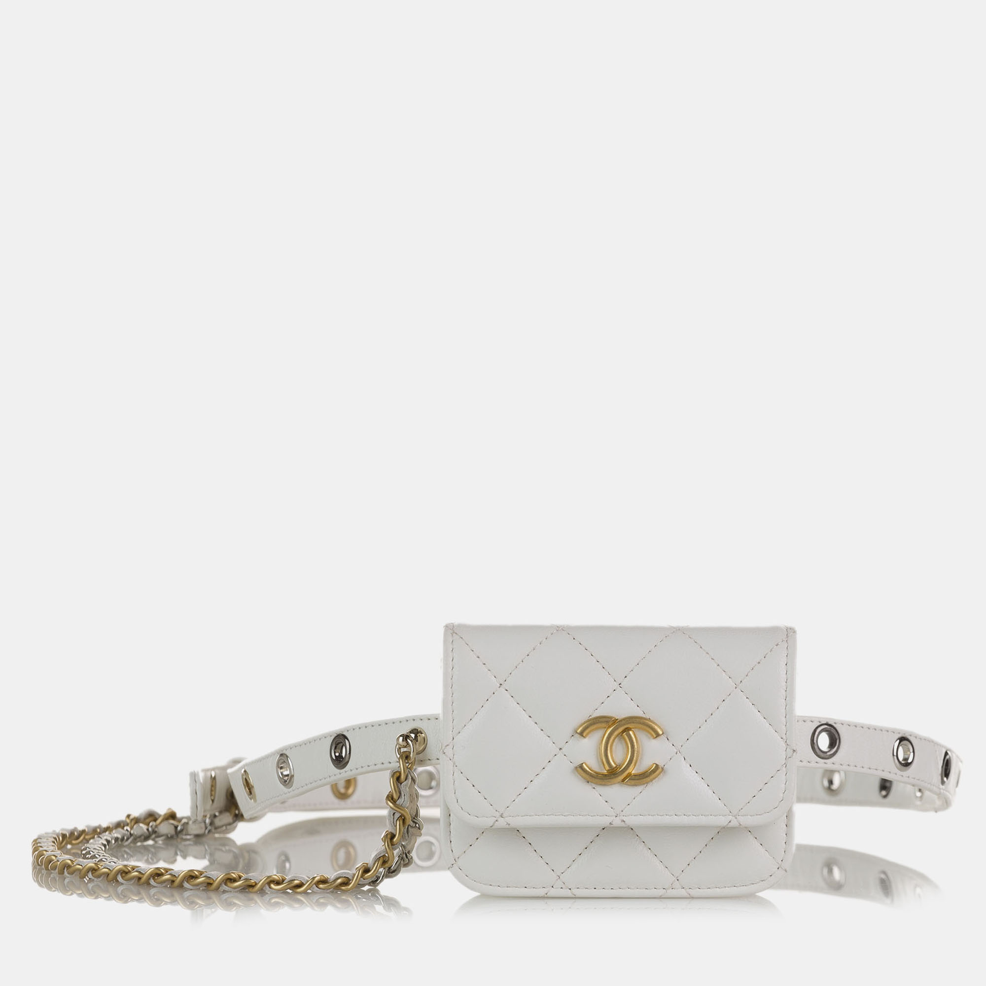 Pre-owned Chanel White Punk Chain Leather Belt Bag