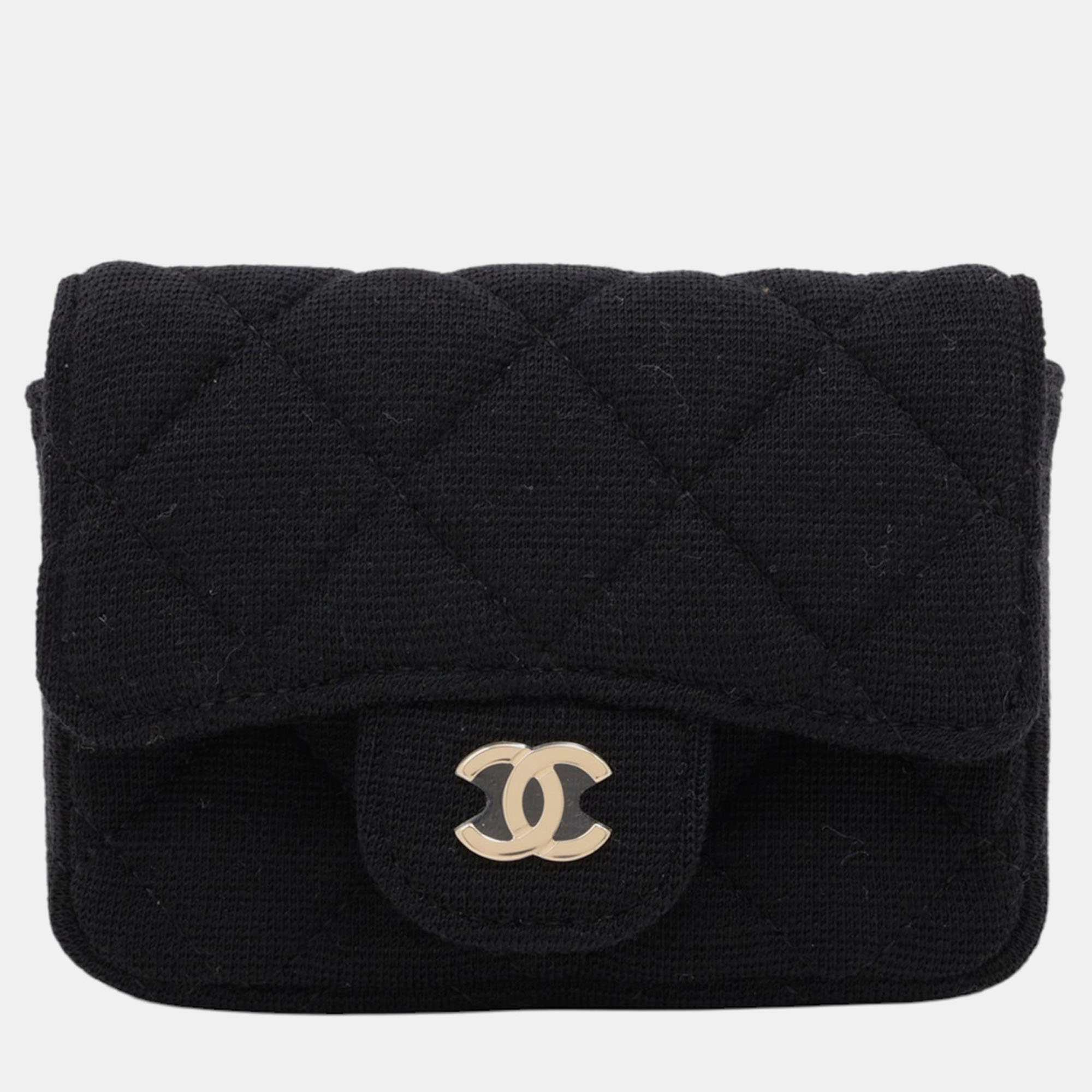 Pre-owned Chanel Mini Classic Black Cotton Jersey Flap Belt Bag