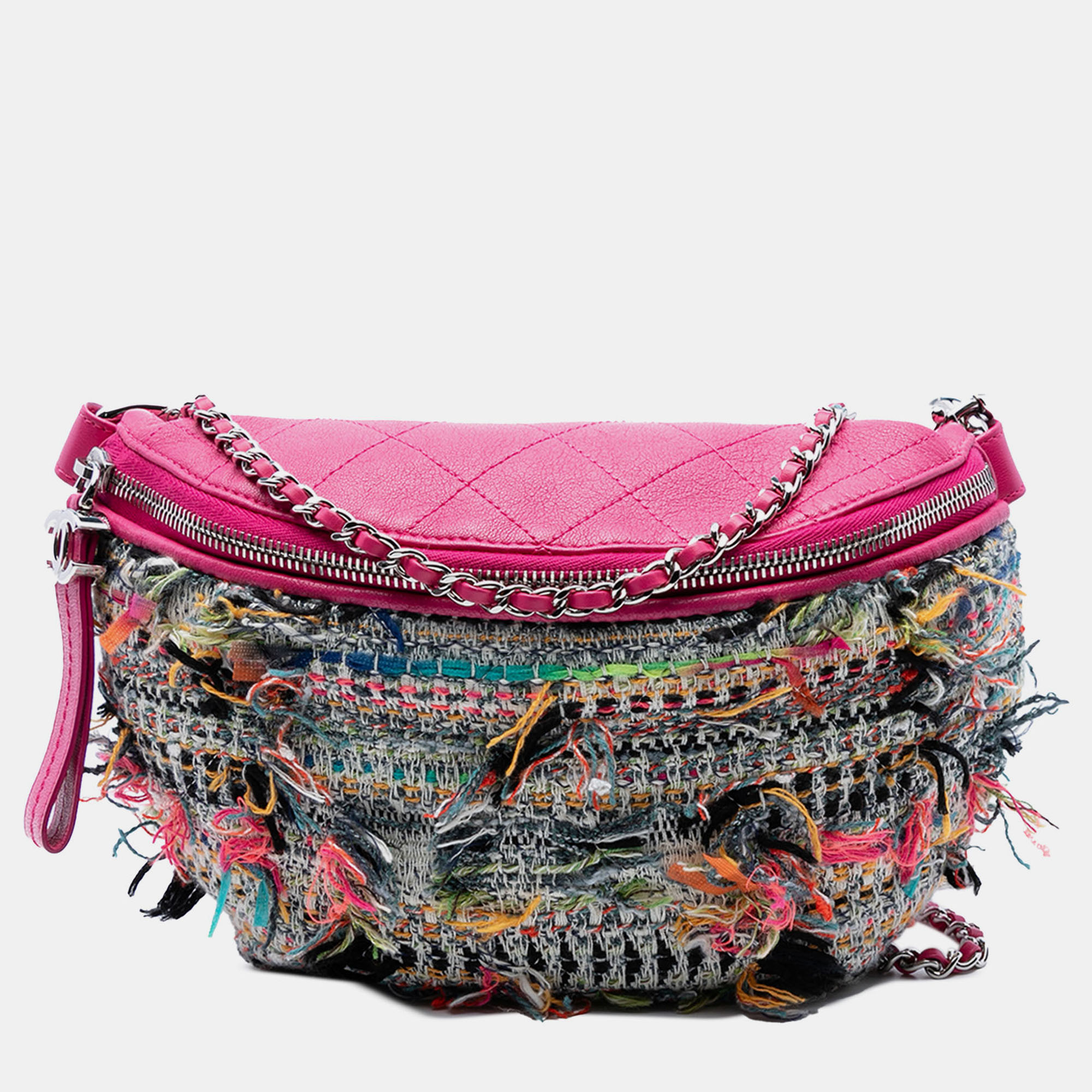 Pre-owned Chanel Tweed And Stitched Calfskin Gabrielle Waist Bag In Pink