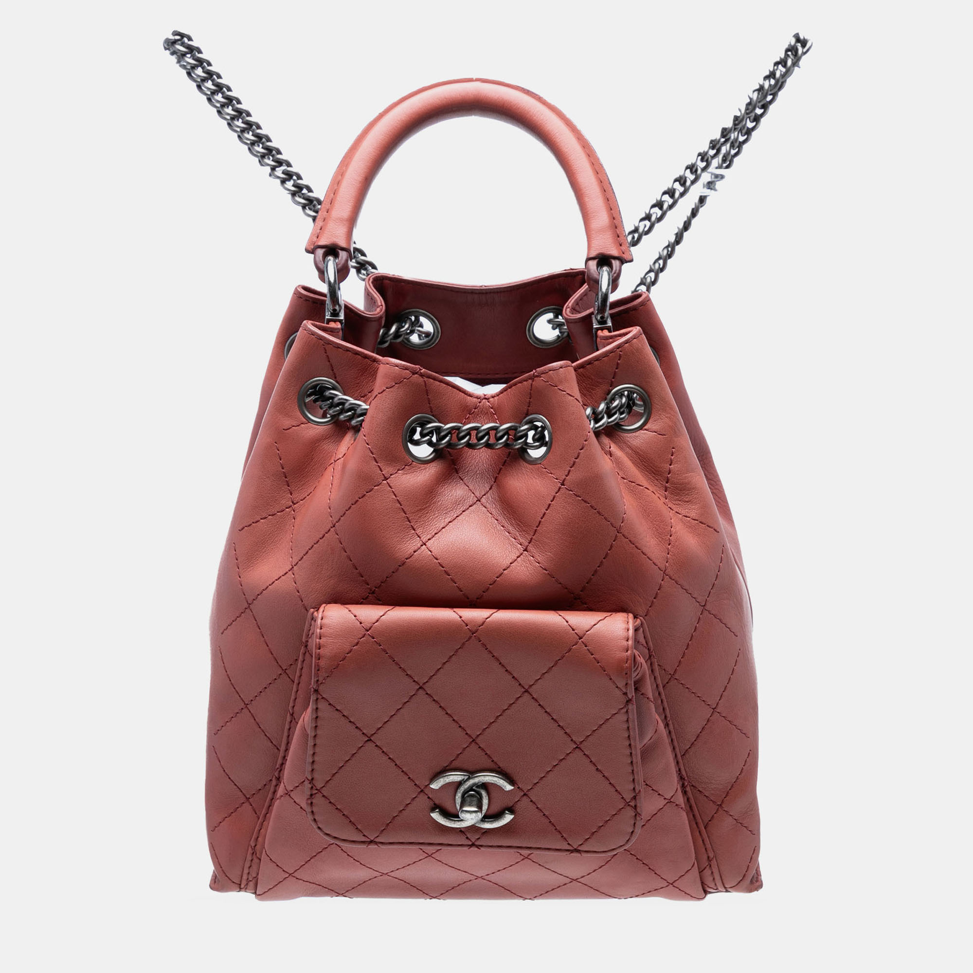 

Chanel Medium Stitched Calfskin Urban Luxury Drawstring Backpack, Red