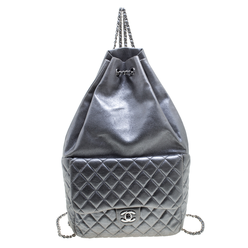 Chanel Silver Quilted Leather Large Seoul Backpack