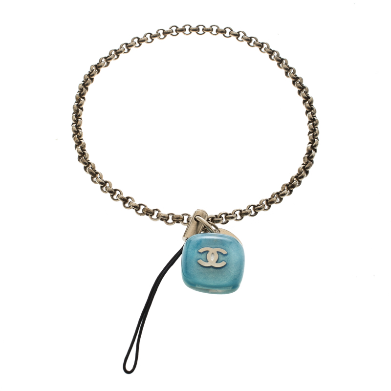 Chanel CC Logo Resin Charm Gold Tone Cell Phone Strap
