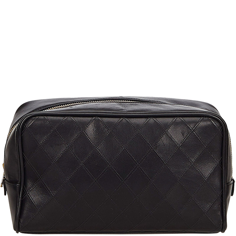 Chanel Black Lambskin Leather Quilted Jewelry Case Travel Bag