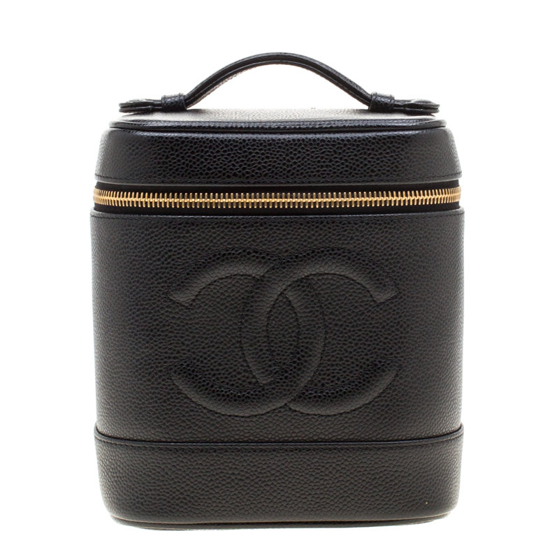 Pre Owned Chanel Black Caviar Leather Cosmetic Vanity Bag