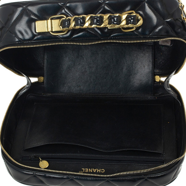 Chanel Vintage Chain Lunch Box Bag Quilted Patent Small Black 20881250