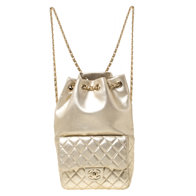 Chanel Metallic Gold  Quilted Leather Small Seoul Backpack