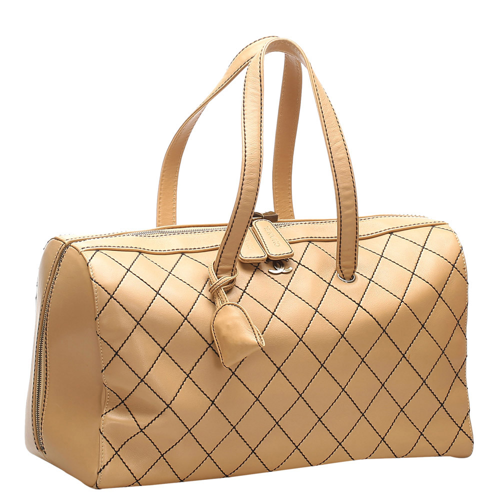 

Chanel Brown Wild Stitch Leather CC Travel Bag, Beige