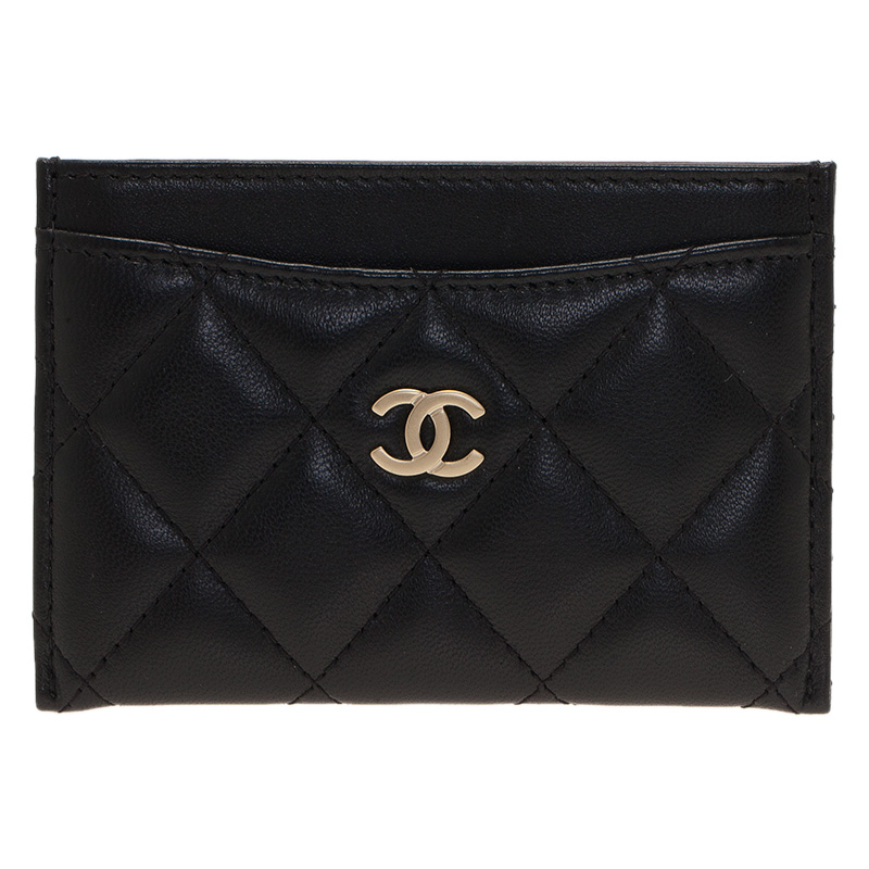 Pre Owned Chanel Black Quilted Lambskin Classic Card Holder
