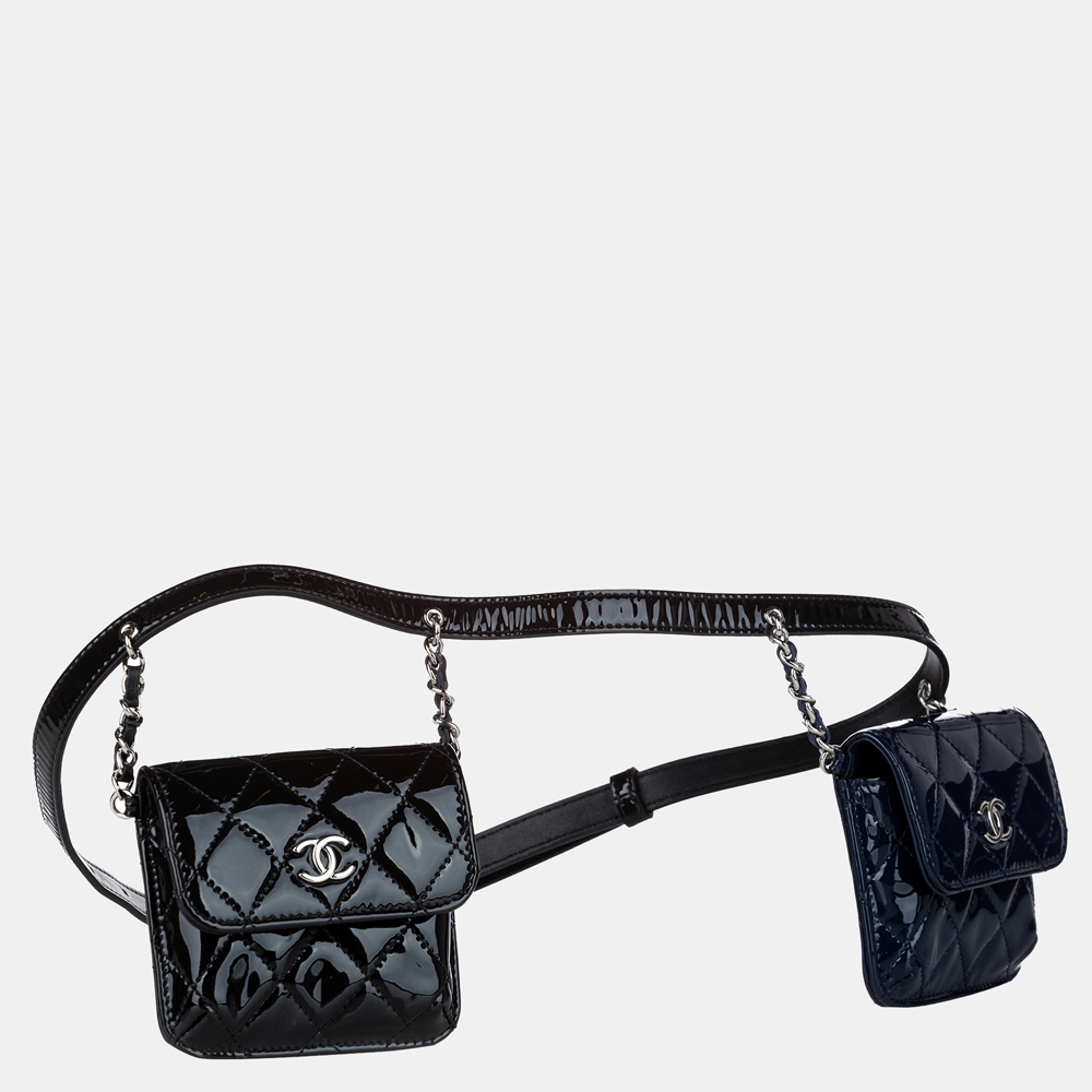 

Chanel Black Patent Leather Double Mini Belt Bag