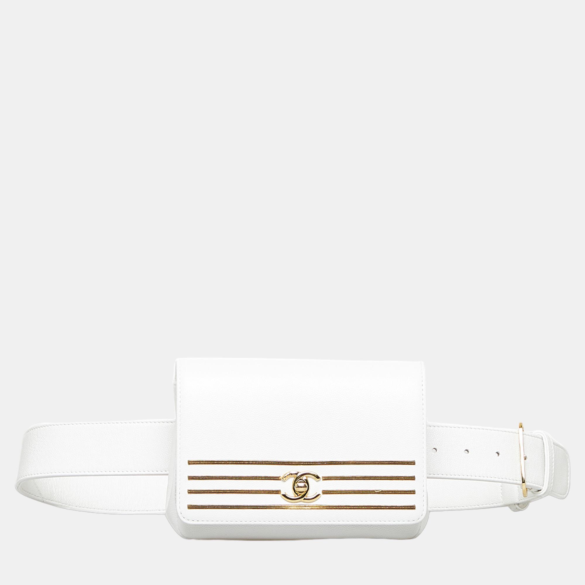 White Chanel Captain Gold Belt Bag – Designer Revival