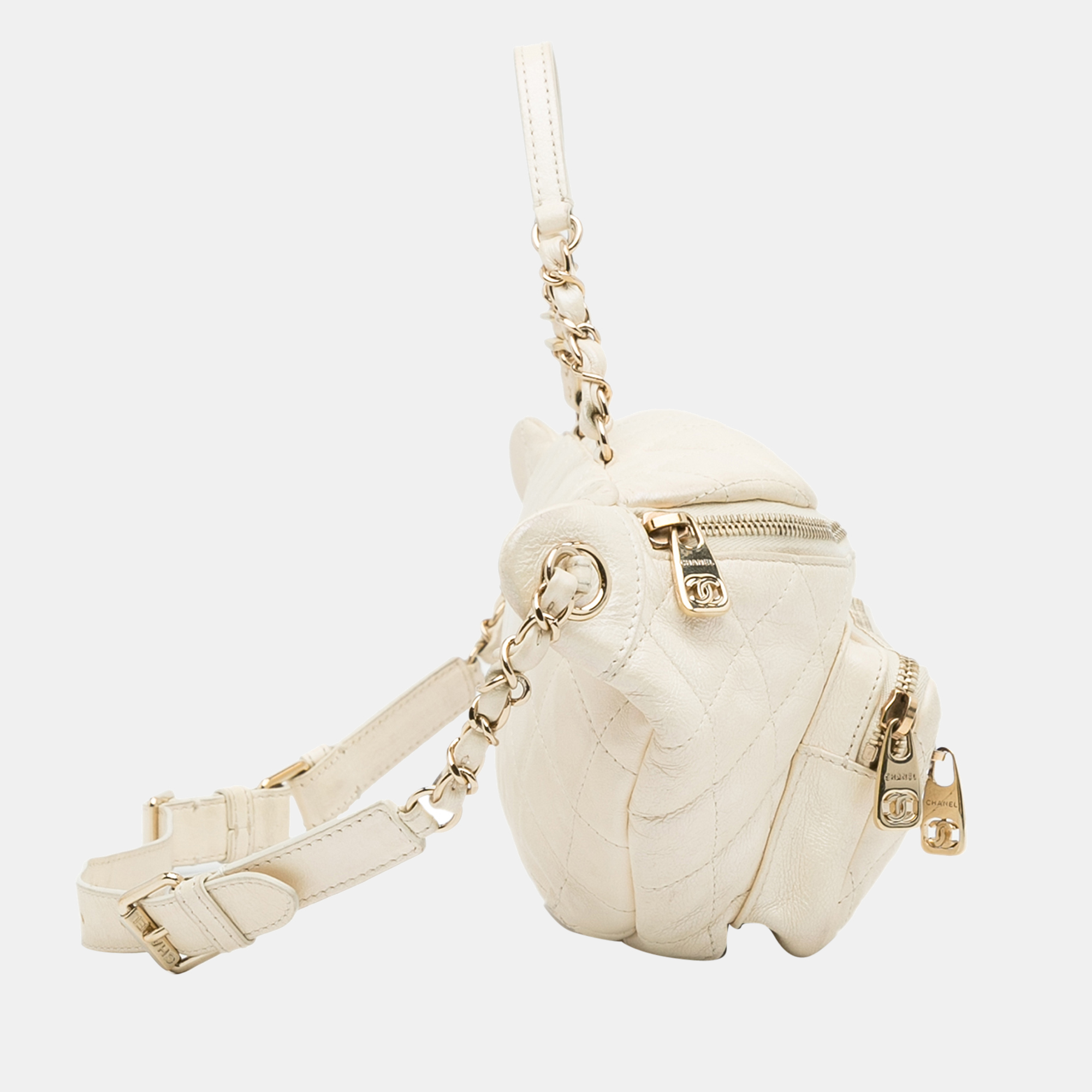 

Chanel White Iridescent Calfskin All About Waist Belt Bag