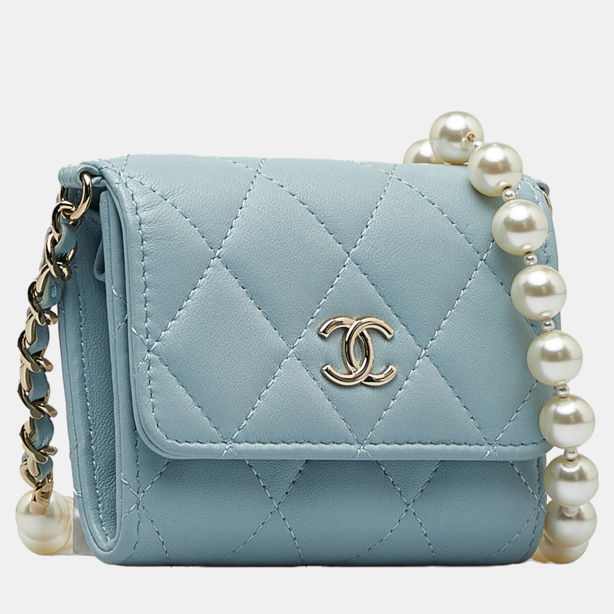 

Chanel Blue Pearl Chain Card Case