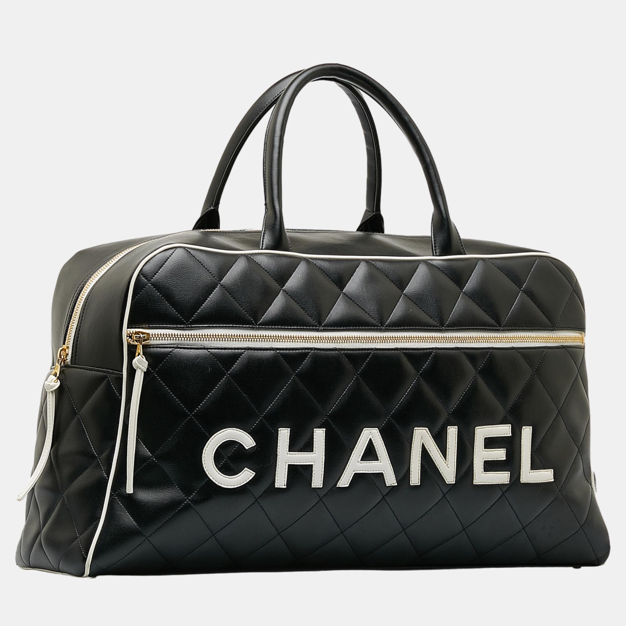 

Chanel Black Quilted Lambskin Grand Logo Duffle Bag