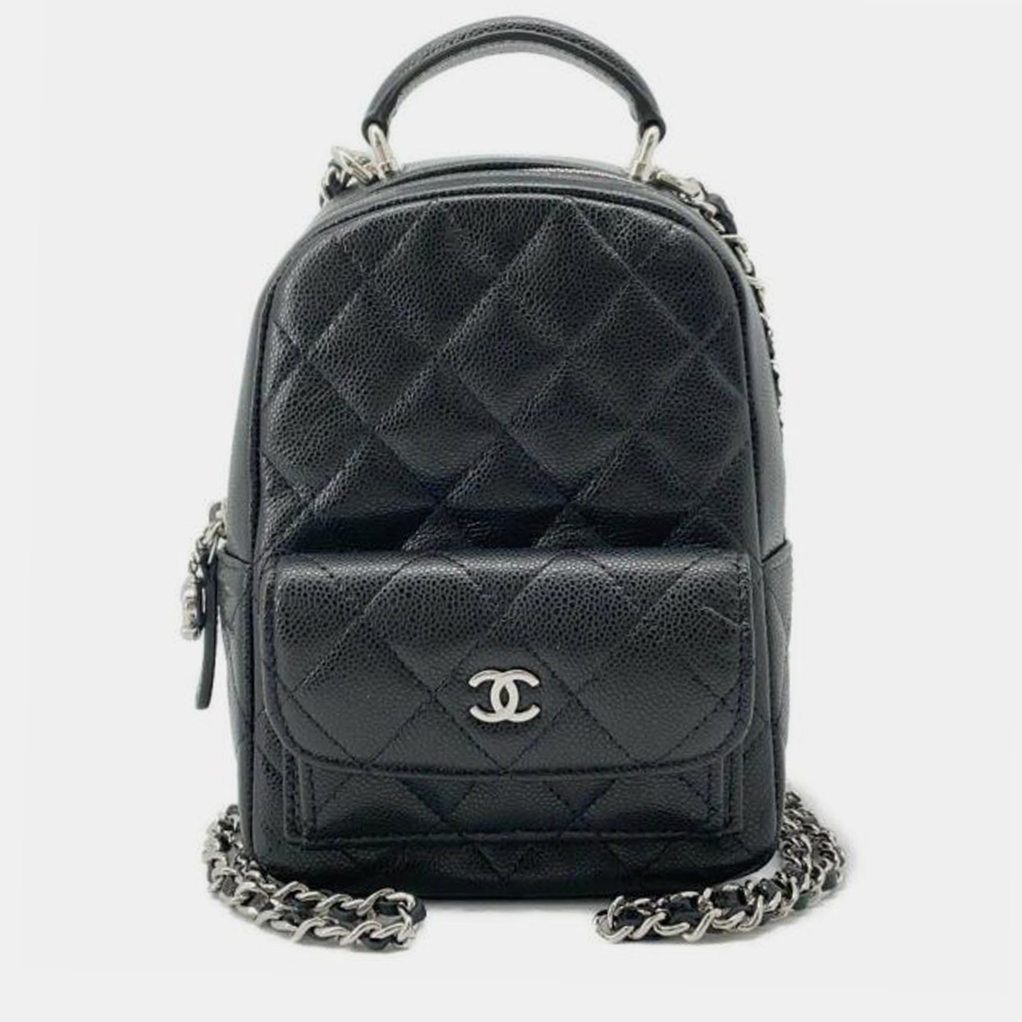 

Chanel Mini CC Quilted Caviar Leather Backpack, Black