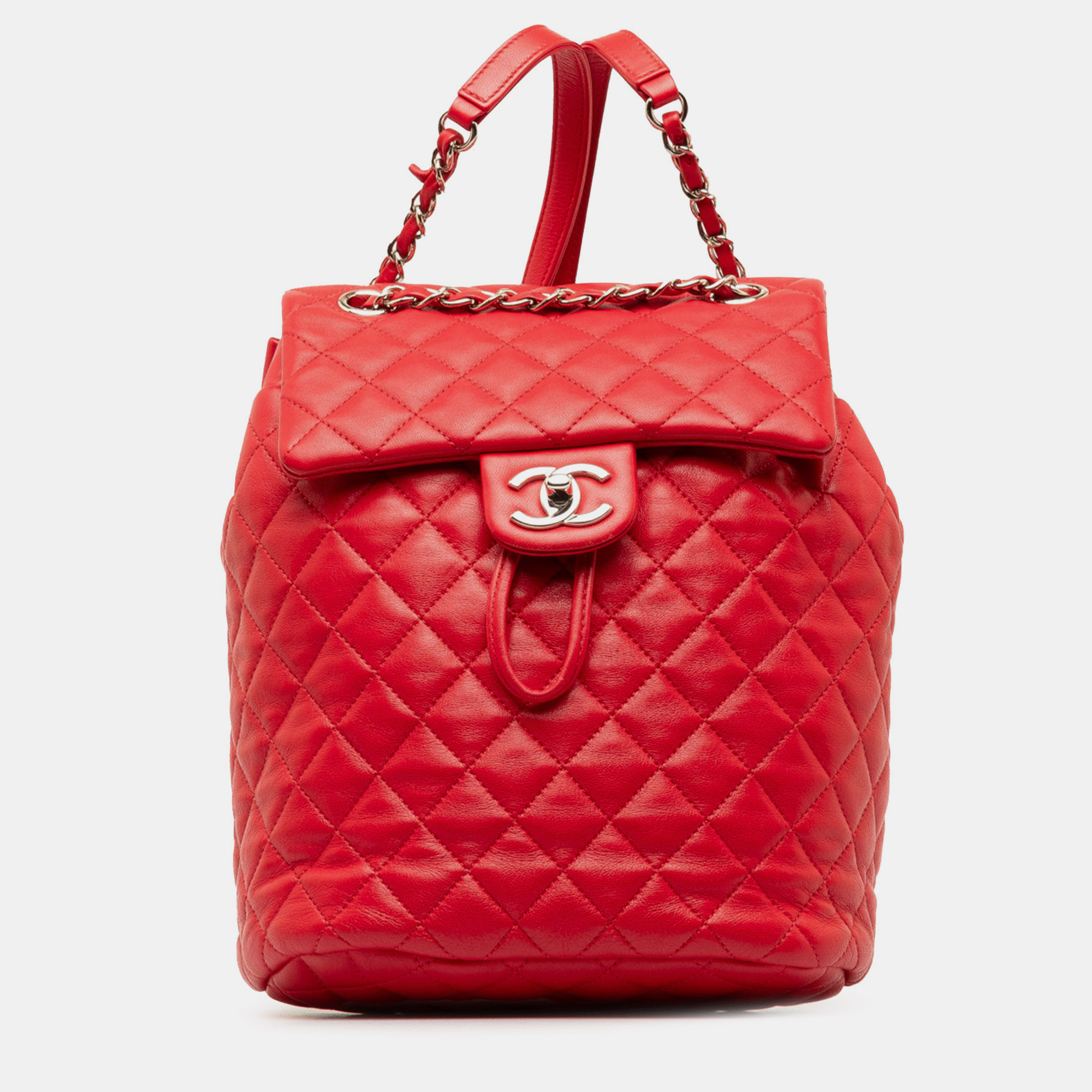 Pre-owned Chanel Small Lambskin Urban Spirit Backpack In Red