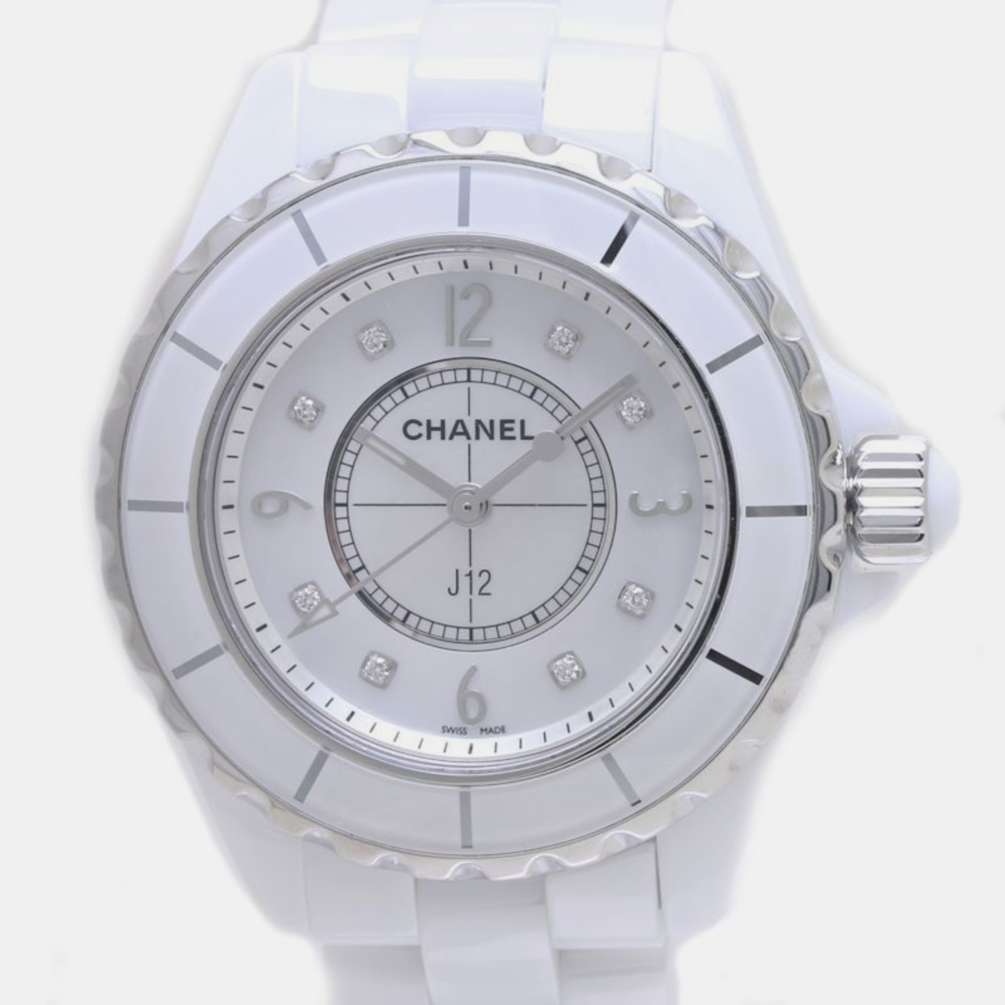 

Chanel White Shell Ceramic Stainless Steel J12 H2422 Quartz Women's Wristwatch 34 mm