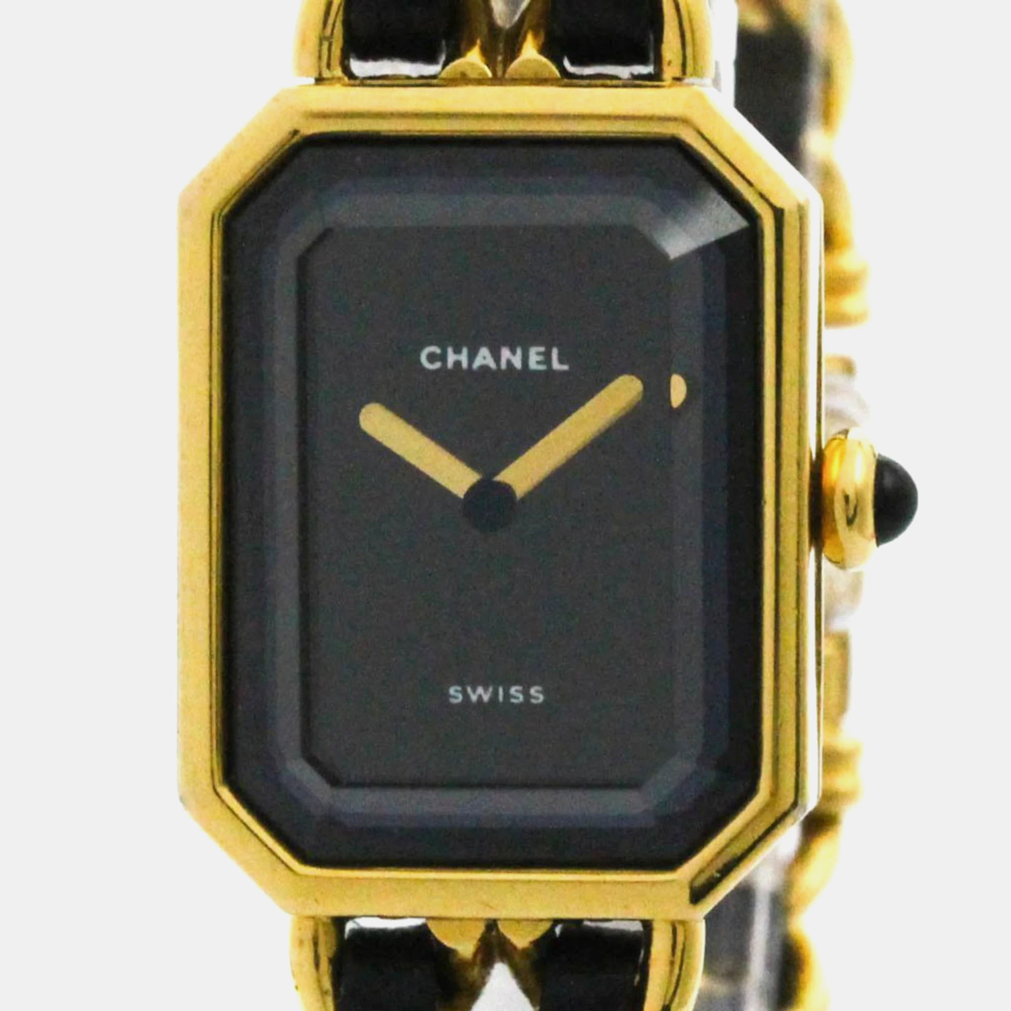 

Chanel Black Yellow Gold Plated Stainless Steel Premiere H0001 Quartz Women's Wristwatch 20 mm