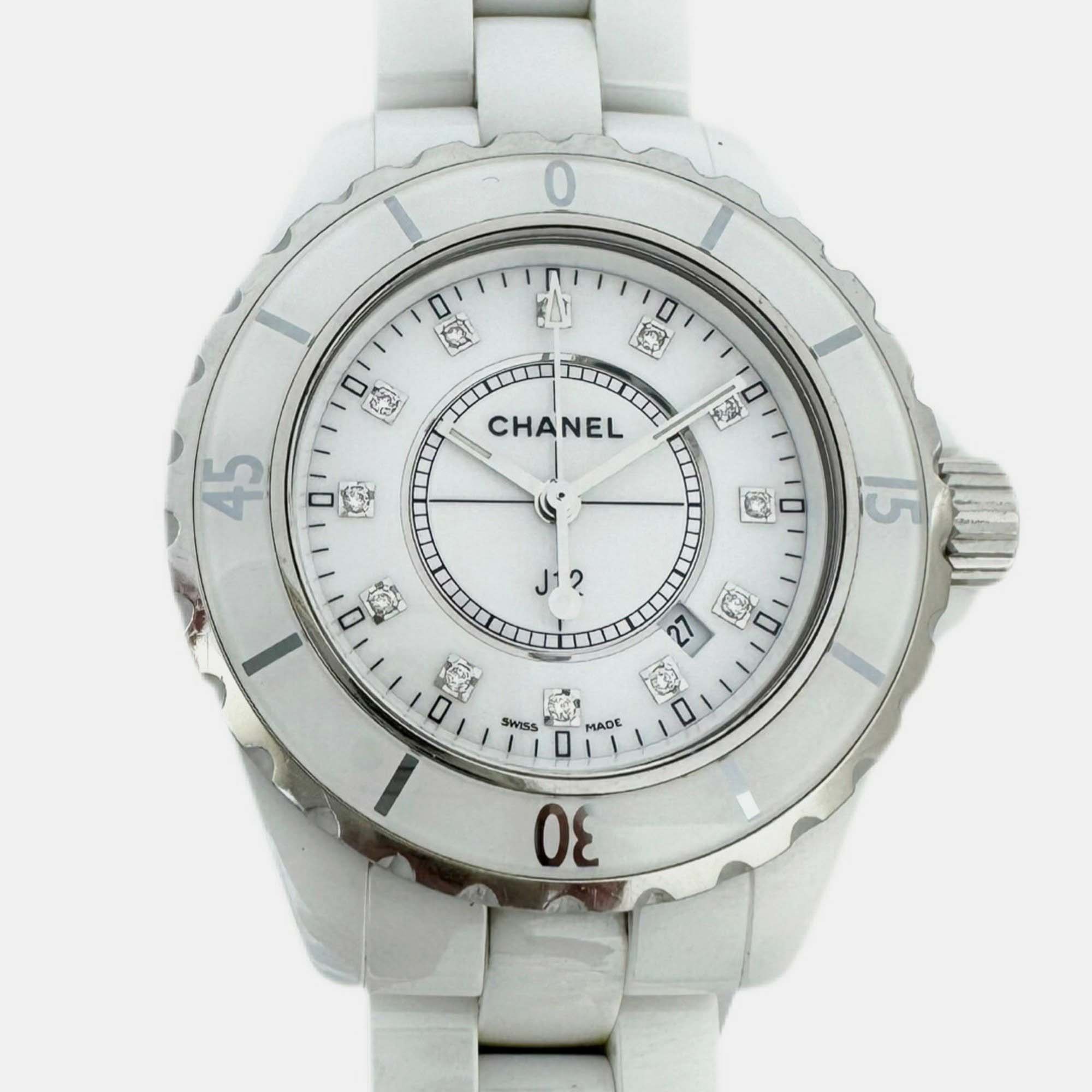 

Chanel White Diamond Stainless Steel Ceramic J12 Quartz Women's Wristwatch 33 mm