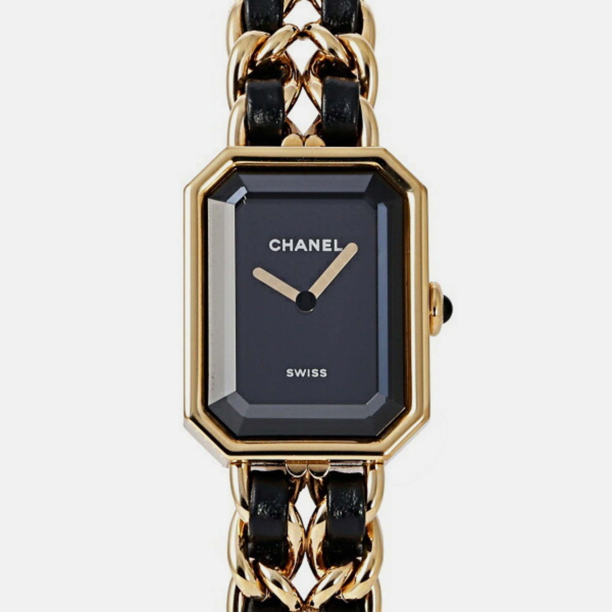 

Chanel Black Yellow Gold Plated Stainless Steel Premiere Quartz Women's Wristwatch 20 mm