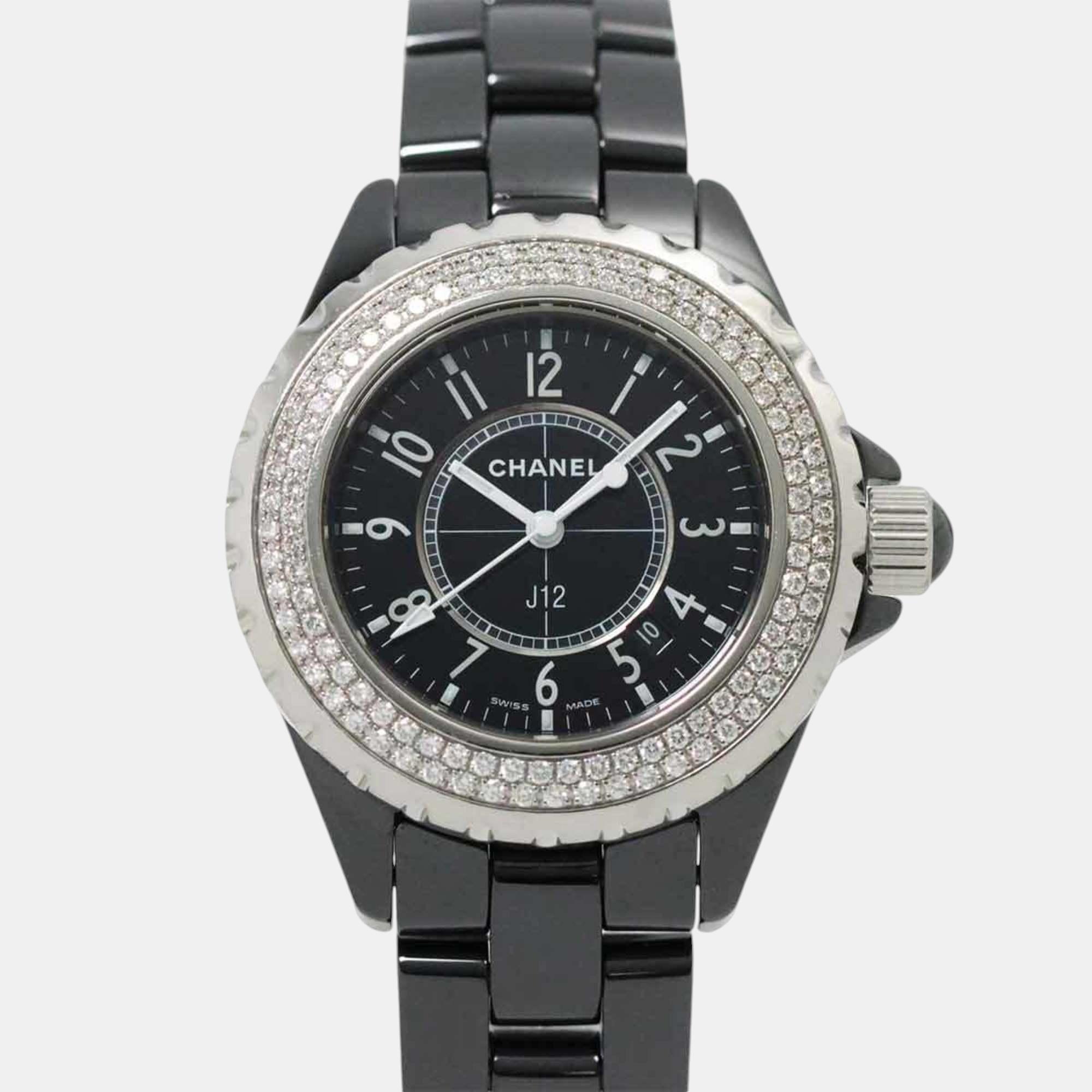 

Chanel Black Ceramic J12 33mm H0949 Diamond Bezel Ladies Watch