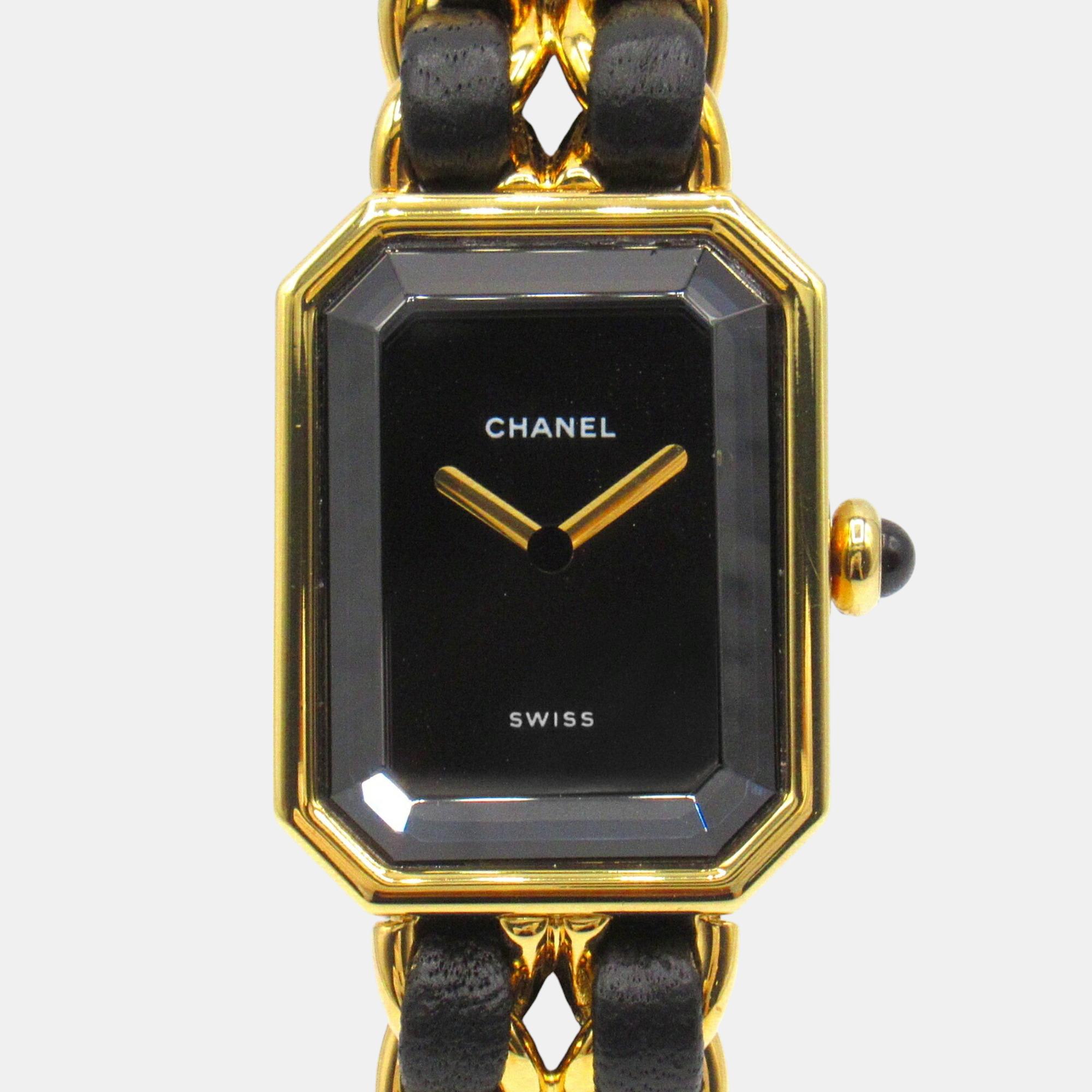 

Chanel Black Premiere Gold Plated Leather Strap Women's Watch